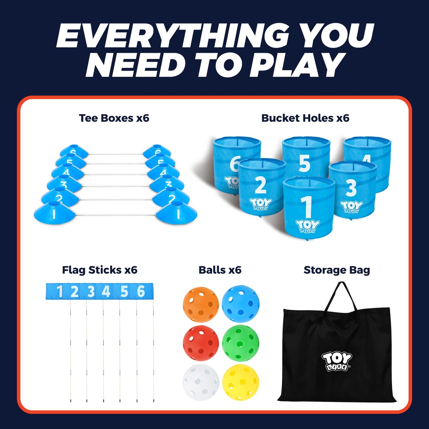 TOY Life Golf Game Set — 6-Hole Backyard Golf Bucket Game for Adults & Kids