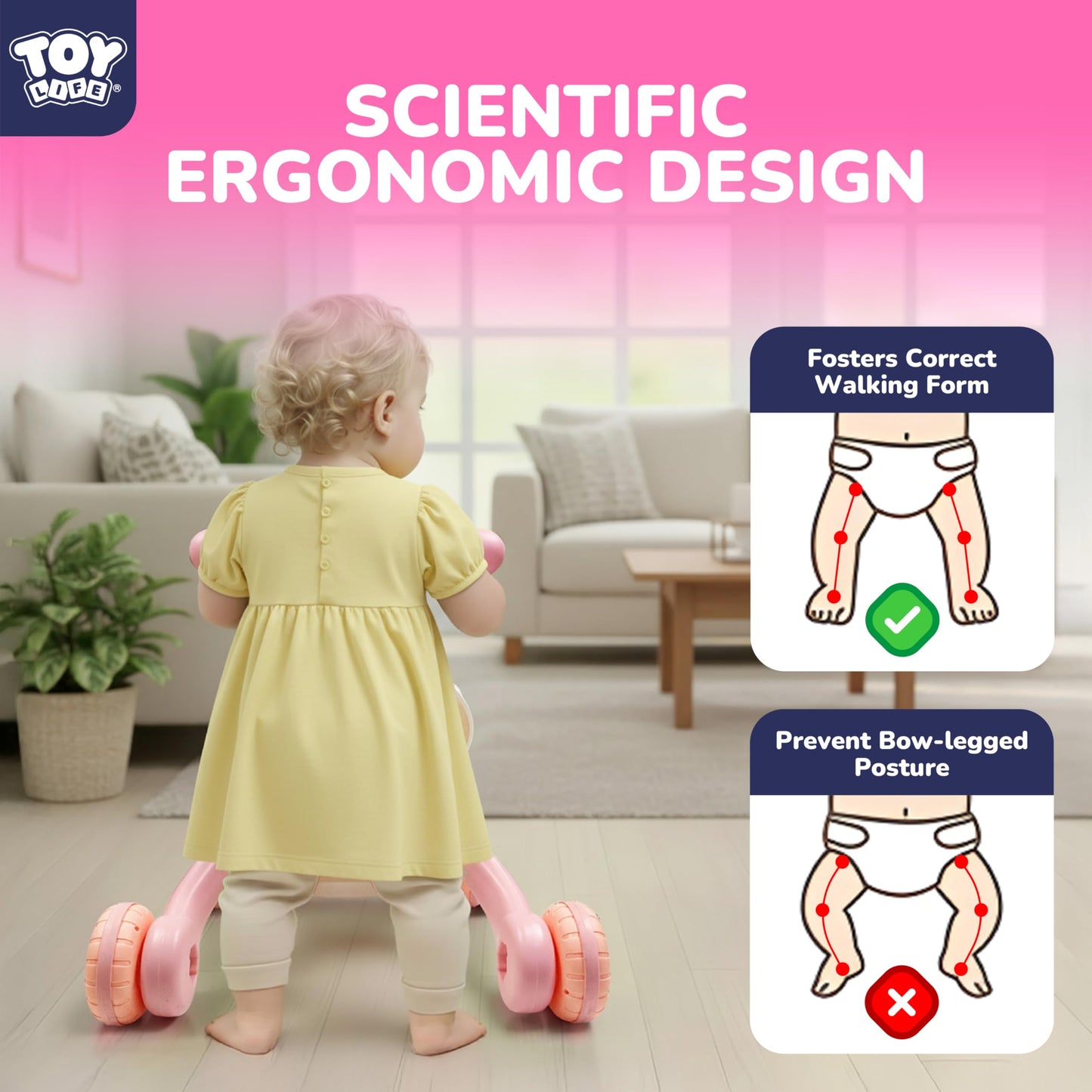 TOY Life 3-in-1 Baby Push Walker & Activity Center – Pink for 6-12 Months