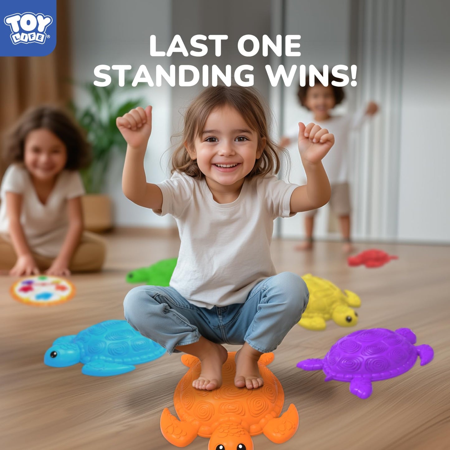 TOY Life 10 Pcs Turtle Balance Stepping Stones for Kids 4-8 – Indoor Outdoor Safari Game with Cards and Spinner
