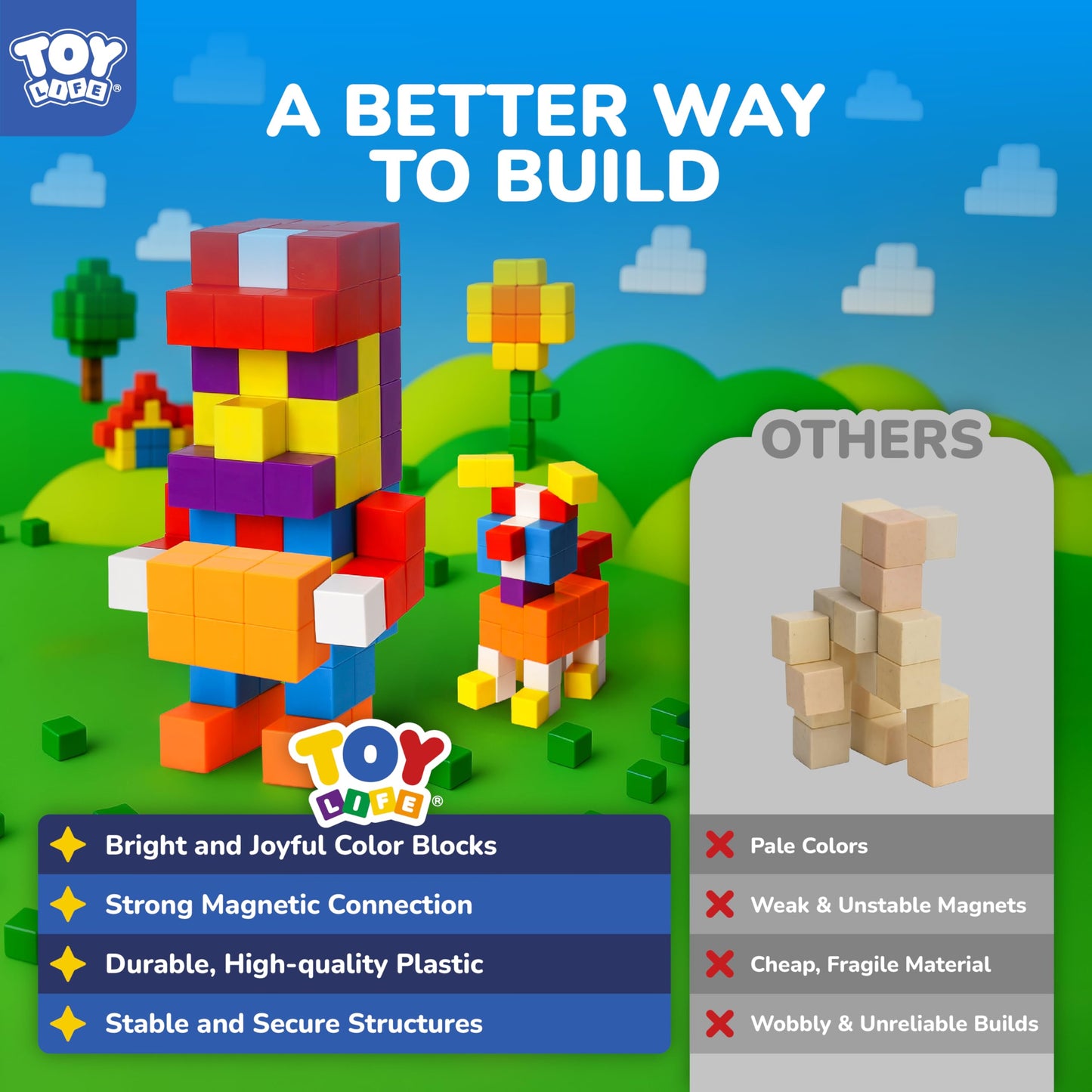 TOY Life 64PCS Magnetic Blocks for Kids 3-8 | STEM Magnetic Cubes, 3D Building & Sensory Play
