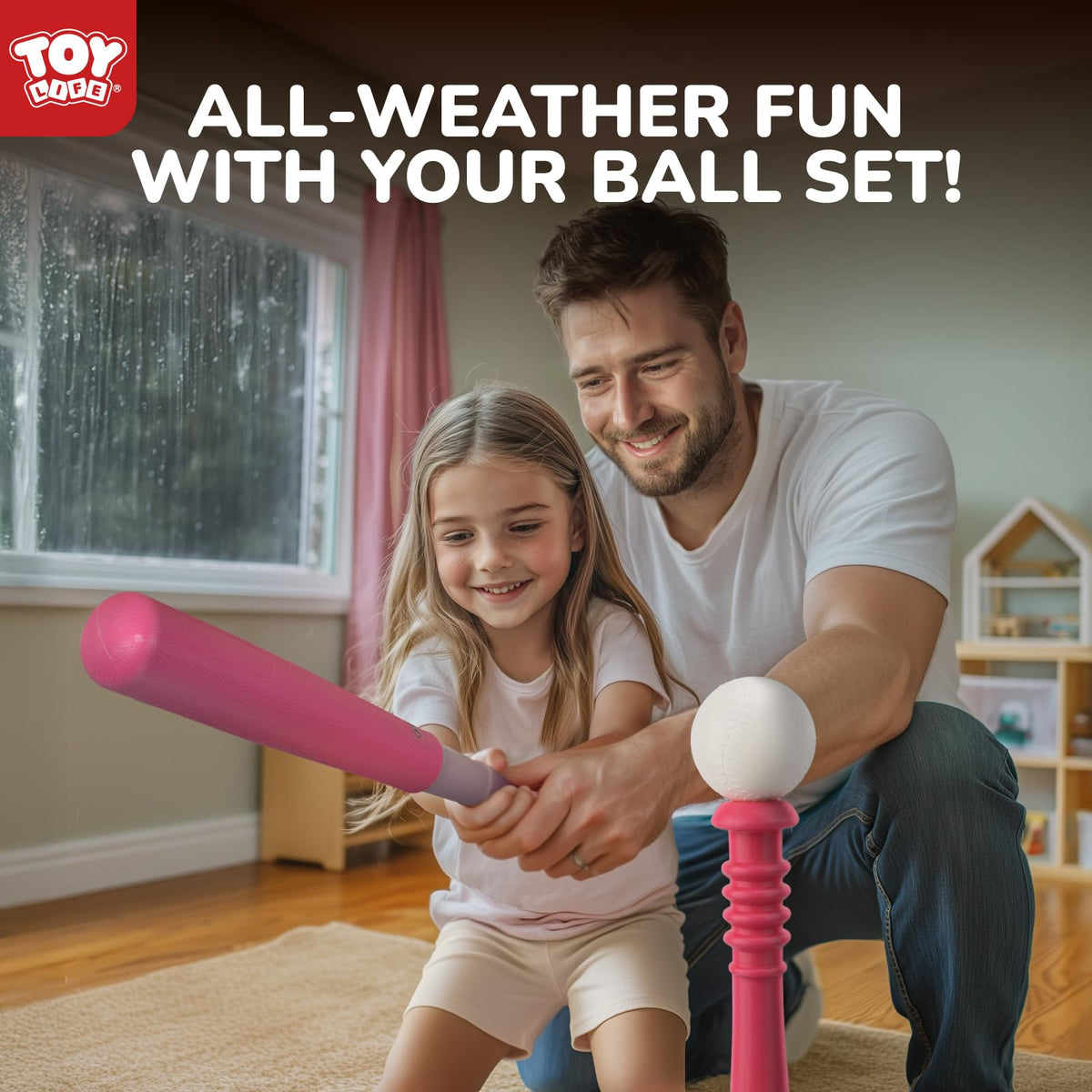 TOY Life T Ball Set for Kids 3-5 | Tee Ball with Launcher & 6 Balls - Pink