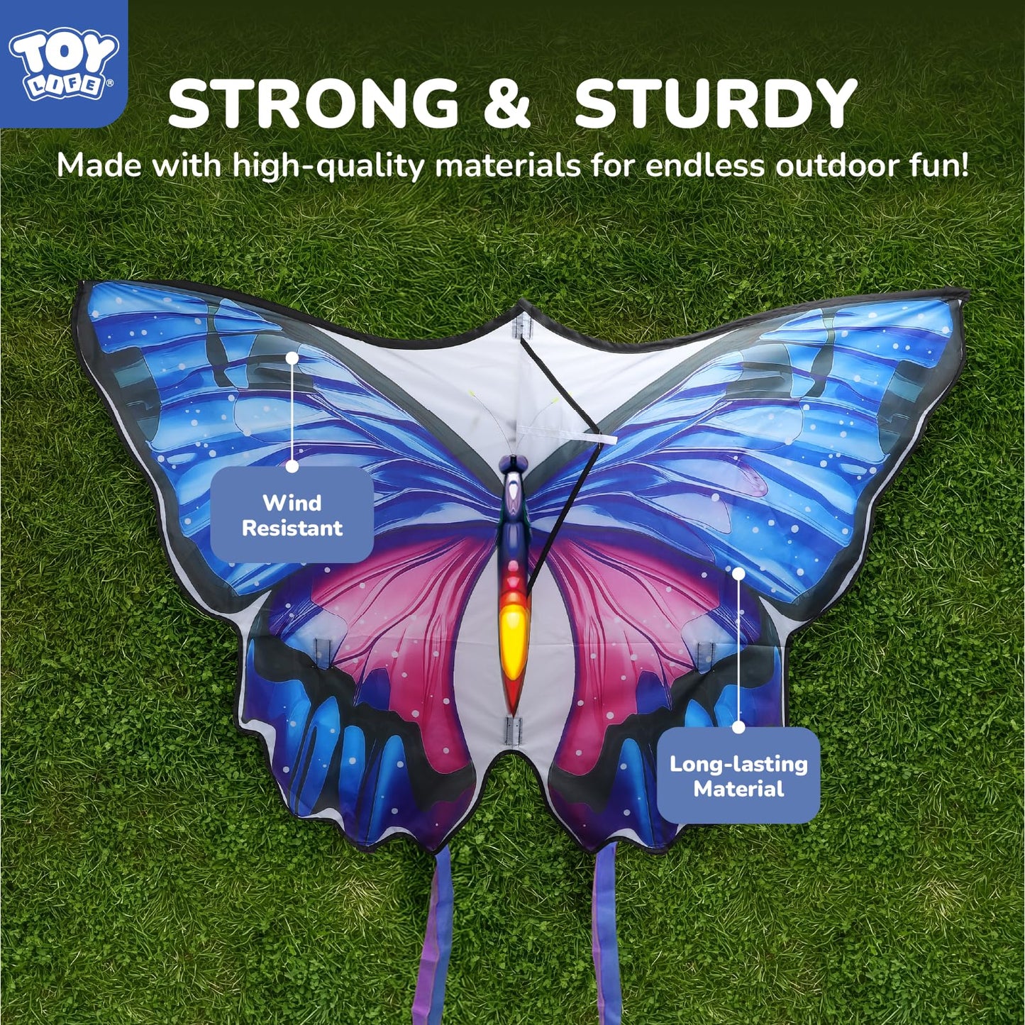TOY Life Giant Butterfly Kite – Easy to Fly for Kids & Adults, 328.1 ft String, Beach & Outdoor Fun