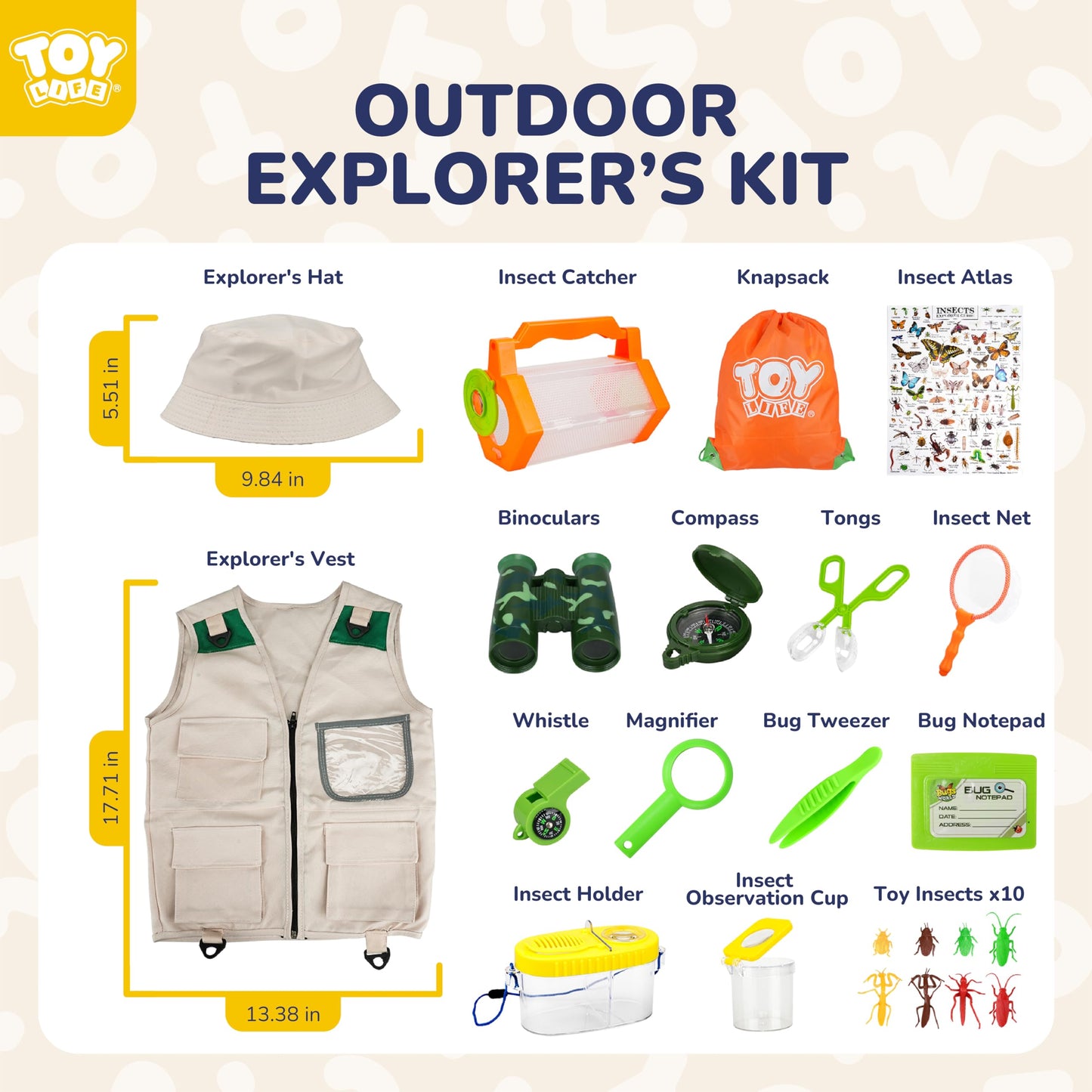 TOY Life Kids Explorer Bug Catcher Kit with Safari Costume & Outdoor Adventure Gear – Ages 3-12