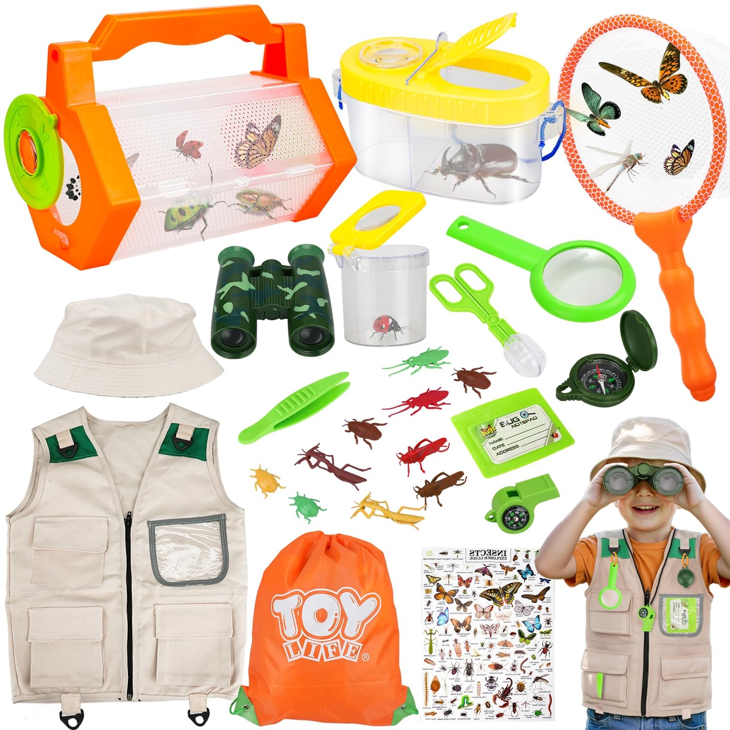 TOY Life Kids Explorer Bug Catcher Kit with Safari Costume & Outdoor Adventure Gear – Ages 3-12