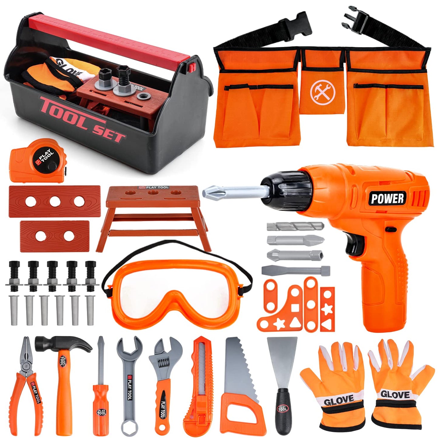TOY Life Kids Tool Set for Boys 4-6 — Belt, Drill & Learning Construction Toys