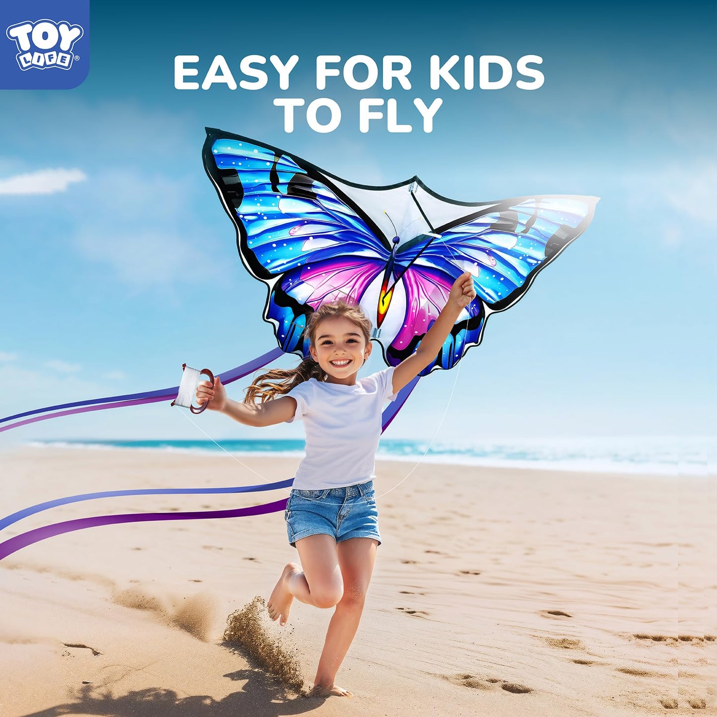 TOY Life Giant Butterfly Kite – Easy-to-Fly Beach Kite with 328 ft String for Kids & Adults