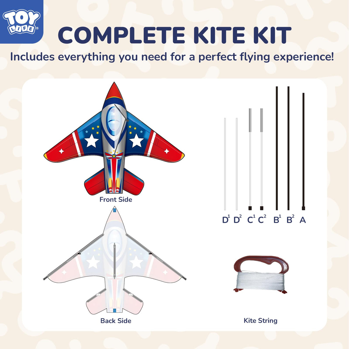 TOY Life Kites for Kids 4-8 – Large Fighter Jet Kite, Easy to Fly, Durable Ripstop