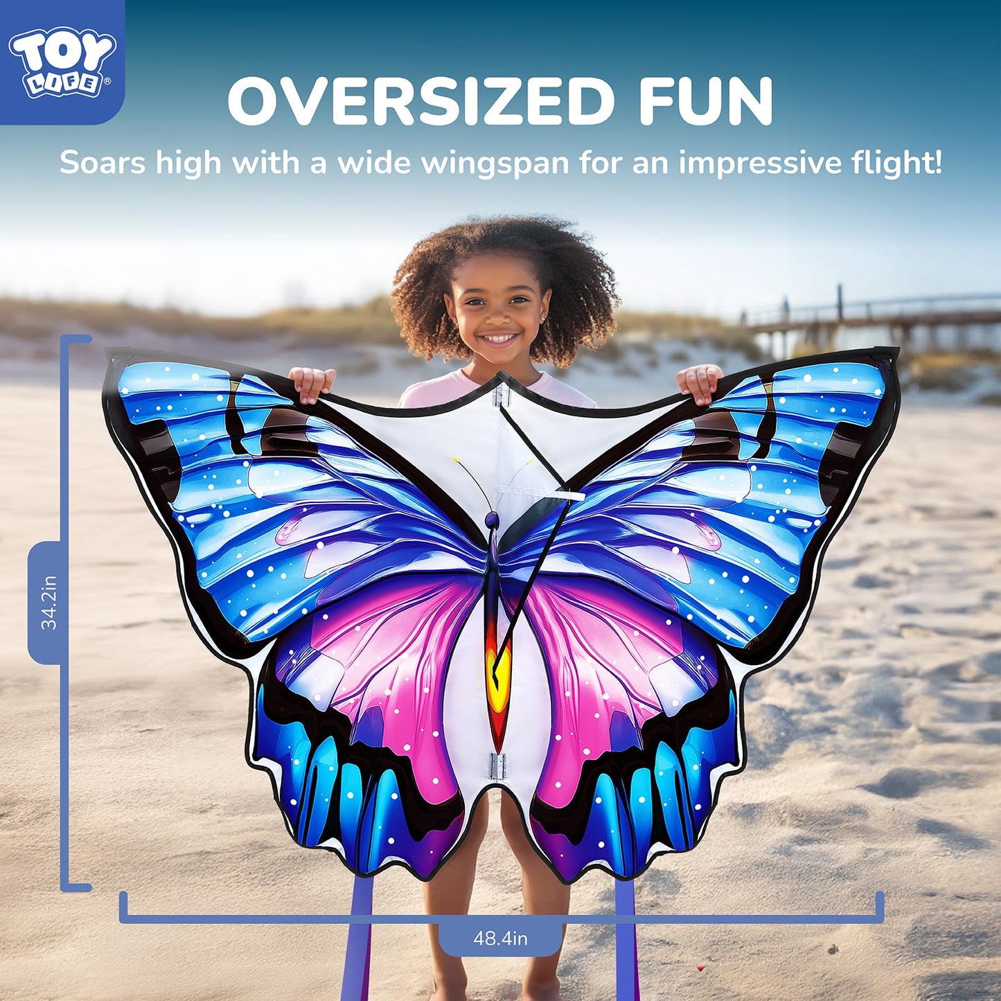 TOY Life Giant Butterfly Kite – Easy-to-Fly Beach Kite with 328 ft String for Kids & Adults