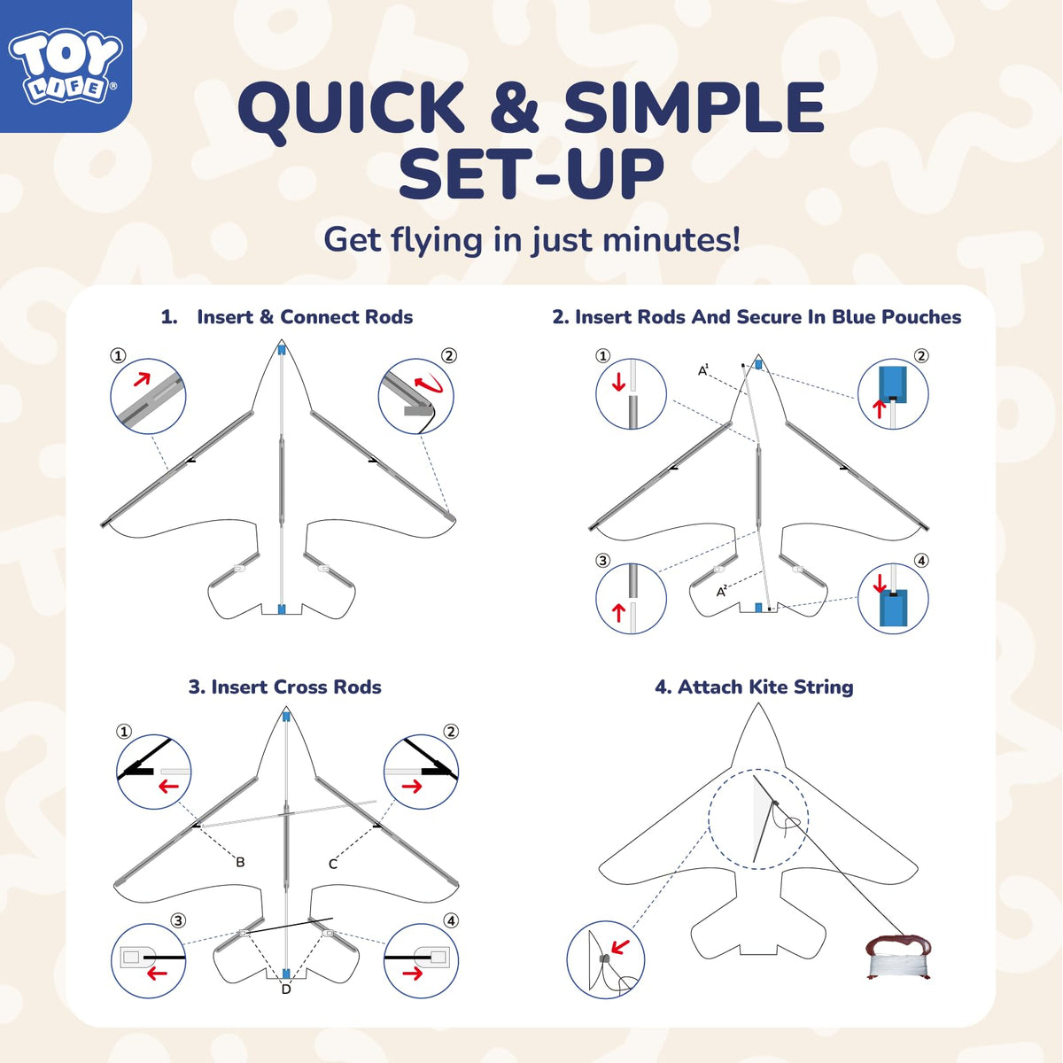 TOY Life Kites for Kids 4-8 – Large Fighter Jet Kite, Easy to Fly, Durable Ripstop