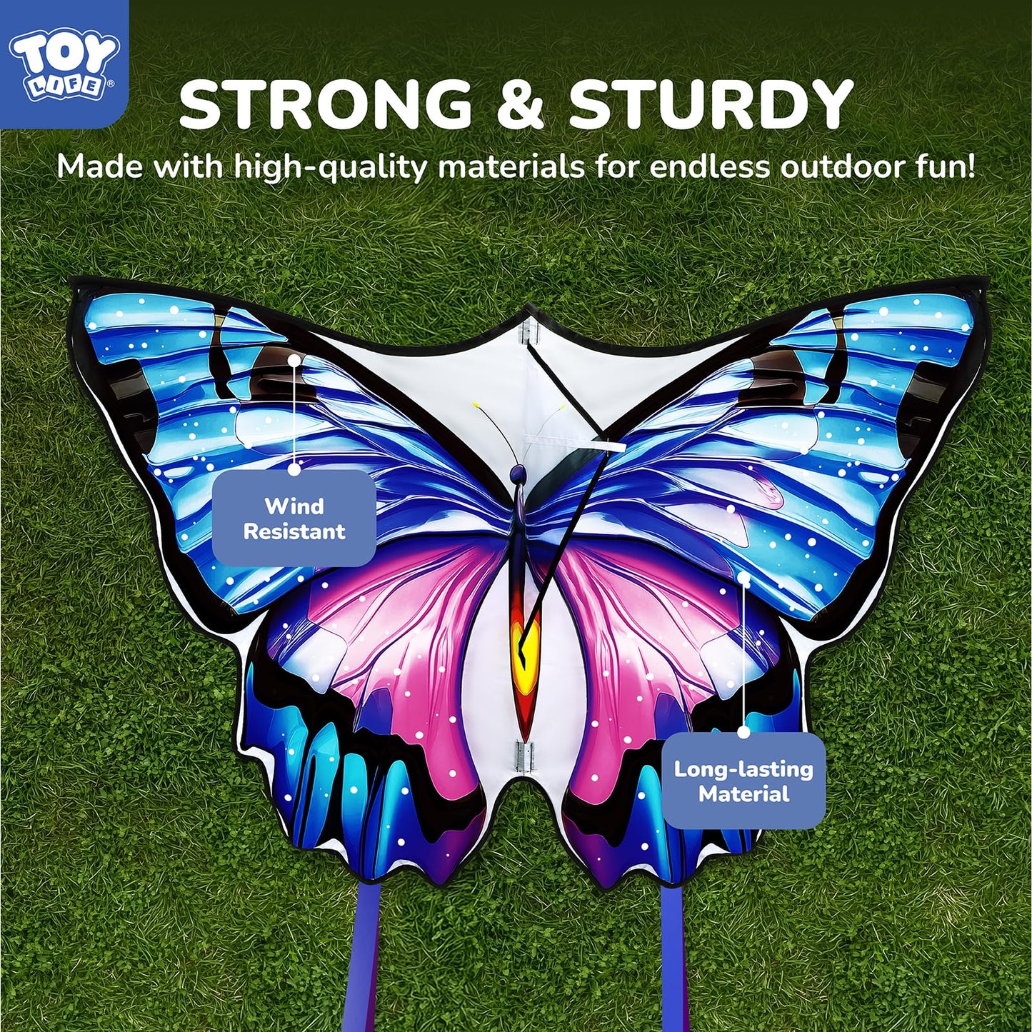 TOY Life Giant Butterfly Kite – Easy-to-Fly Beach Kite with 328 ft String for Kids & Adults
