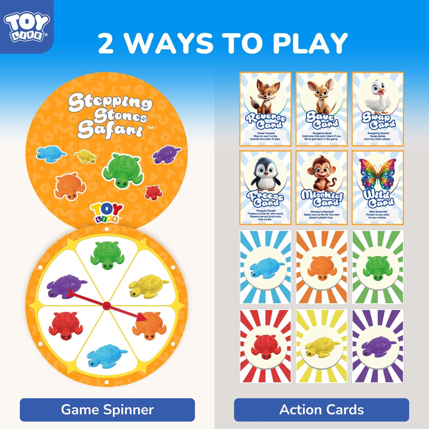 TOY Life 10 Pcs Turtle Balance Stepping Stones for Kids 4-8 – Indoor Outdoor Safari Game with Cards and Spinner