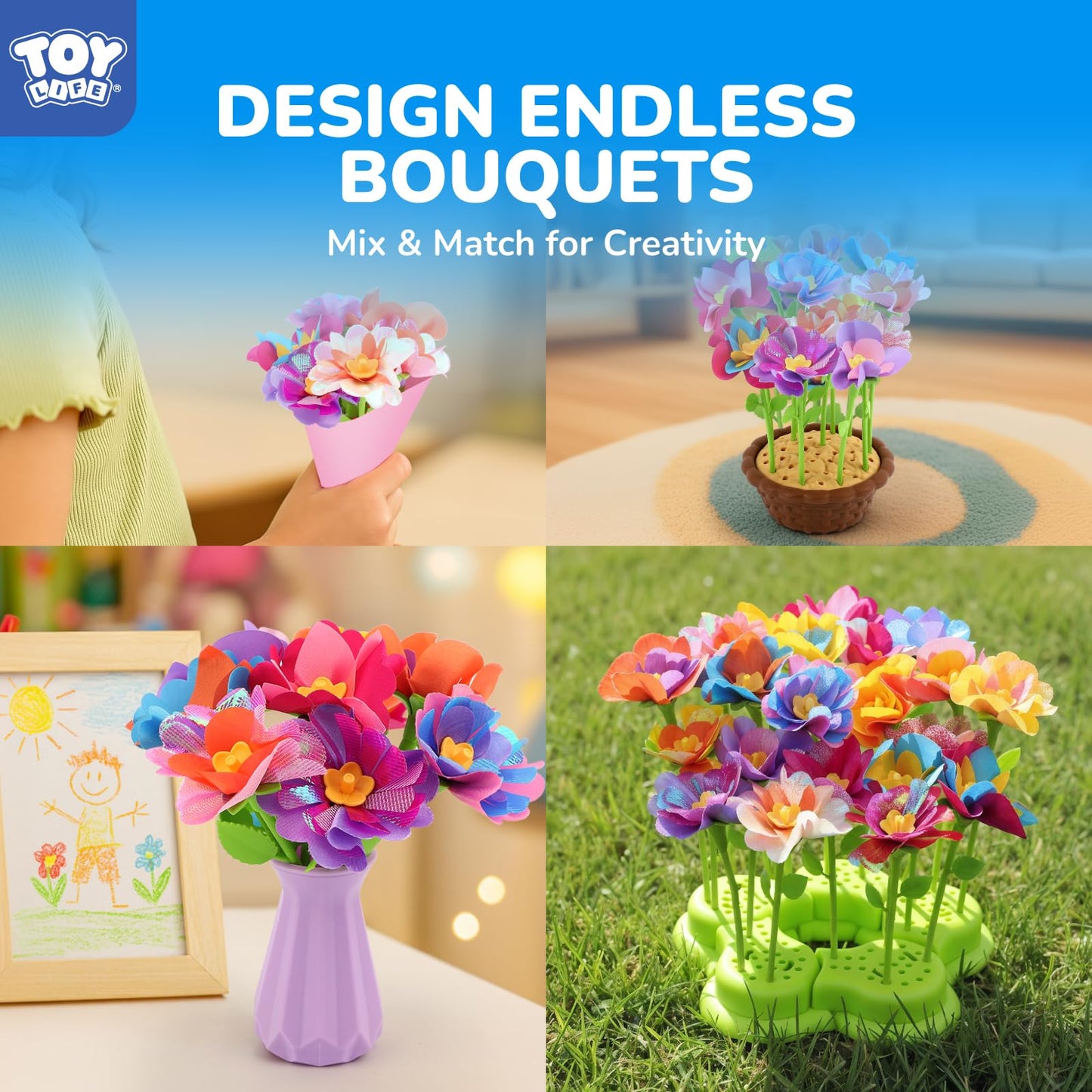 TOY Life DIY Flower Bouquet Kit for Girls – Creative Fabric Flower Craft for Kids 4–8