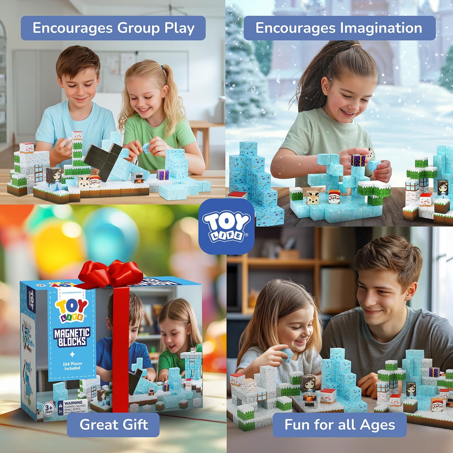 TOY Life Magnetic Blocks - 154 Pcs Mine World Set for Kids 3+ | Castle & Forest Adventure