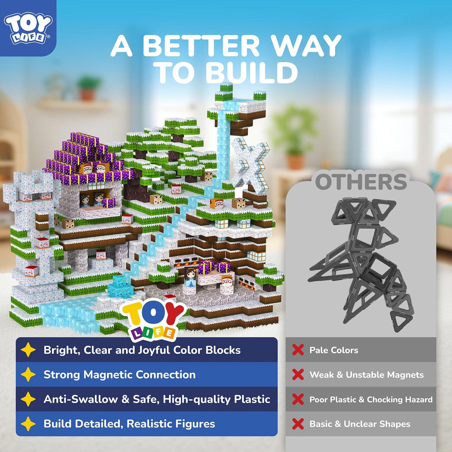 TOY Life Magnetic Blocks - 154 Pcs Mine World Set for Kids 3+ | Castle & Forest Adventure