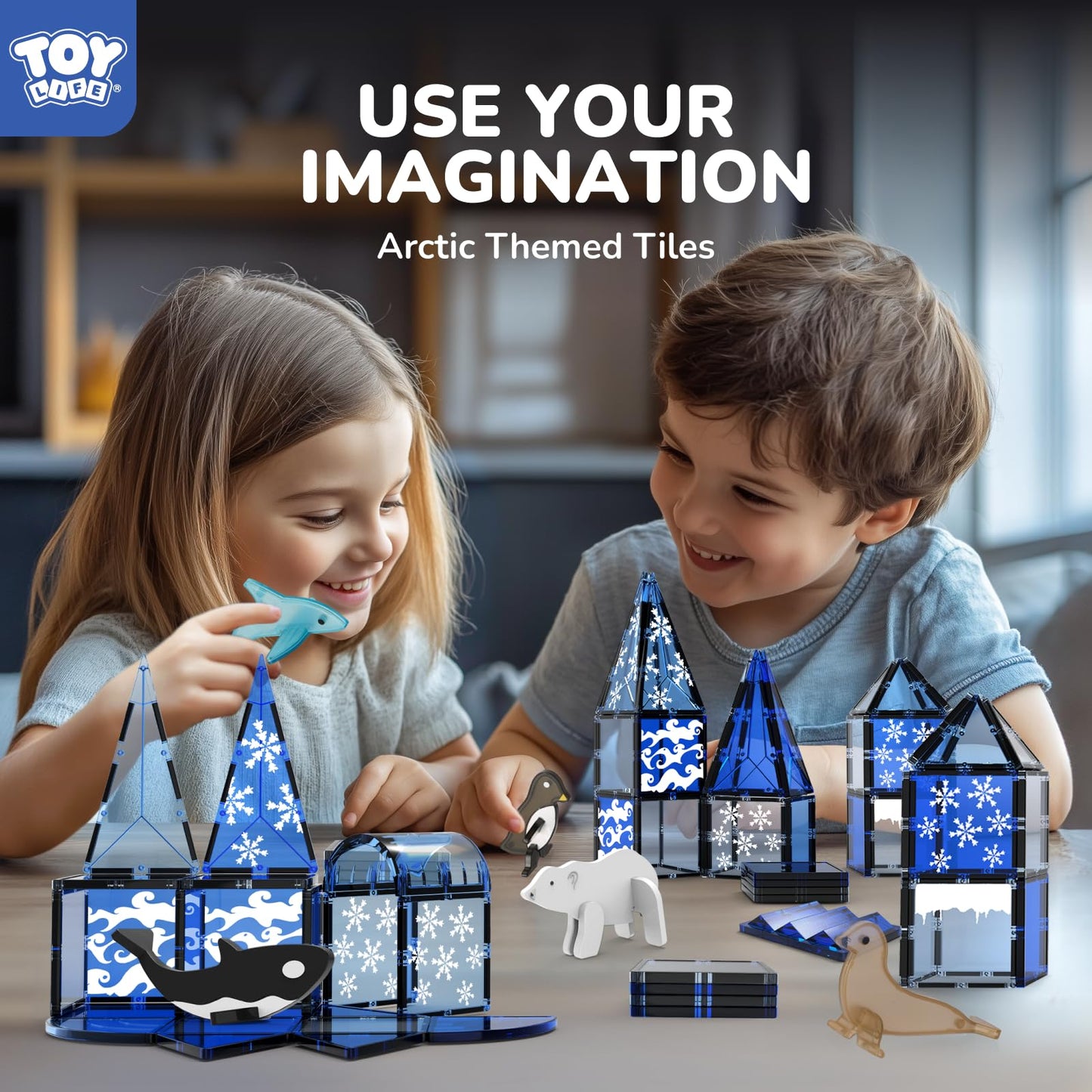 TOY Life Magnetic Tiles for Kids Ages 4-8 (56 pcs) – Magnetic Building Toy Set