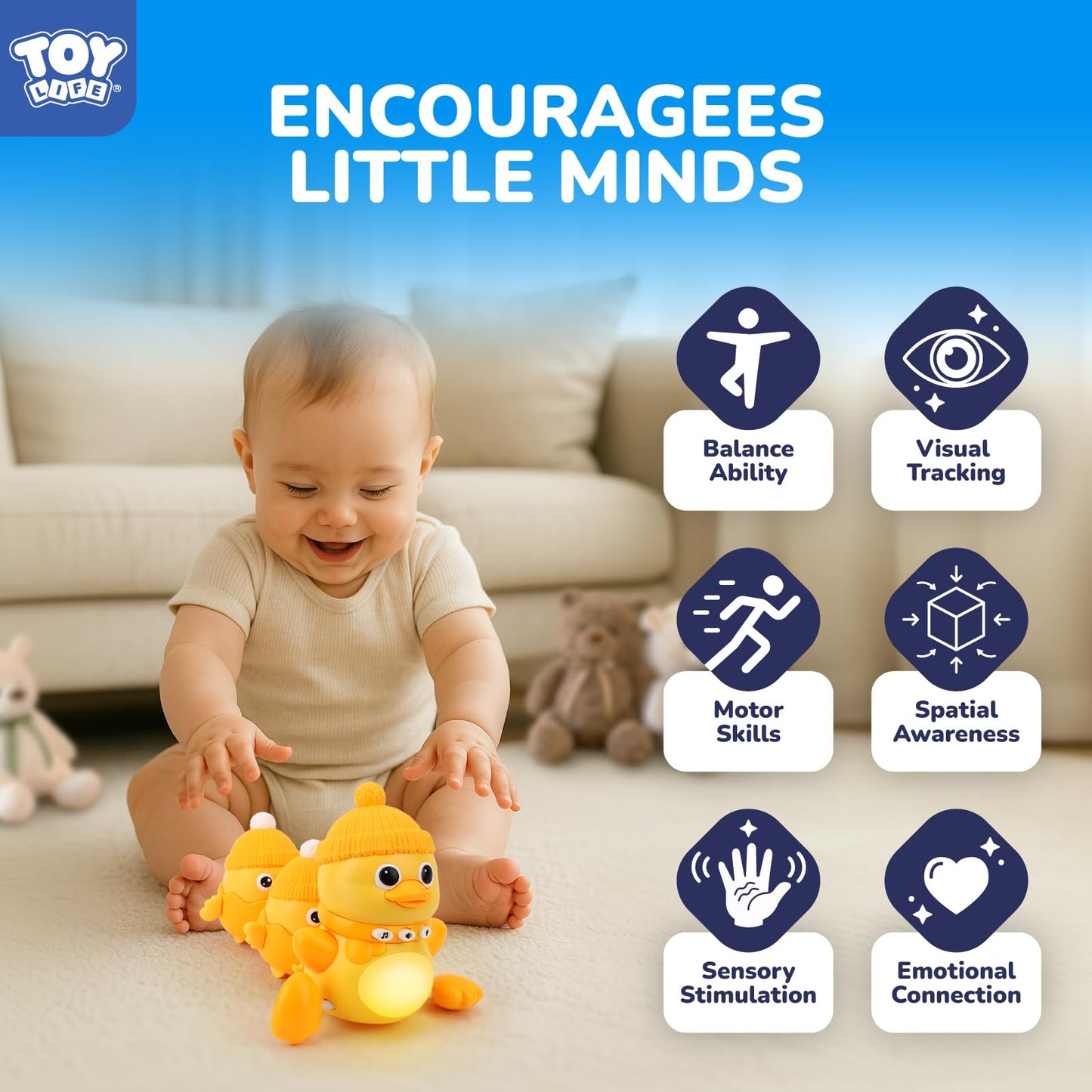 TOY Life Baby Tummy Time Toys — Dancing Duck Set with Mama & Baby Ducks for 1 Year Olds