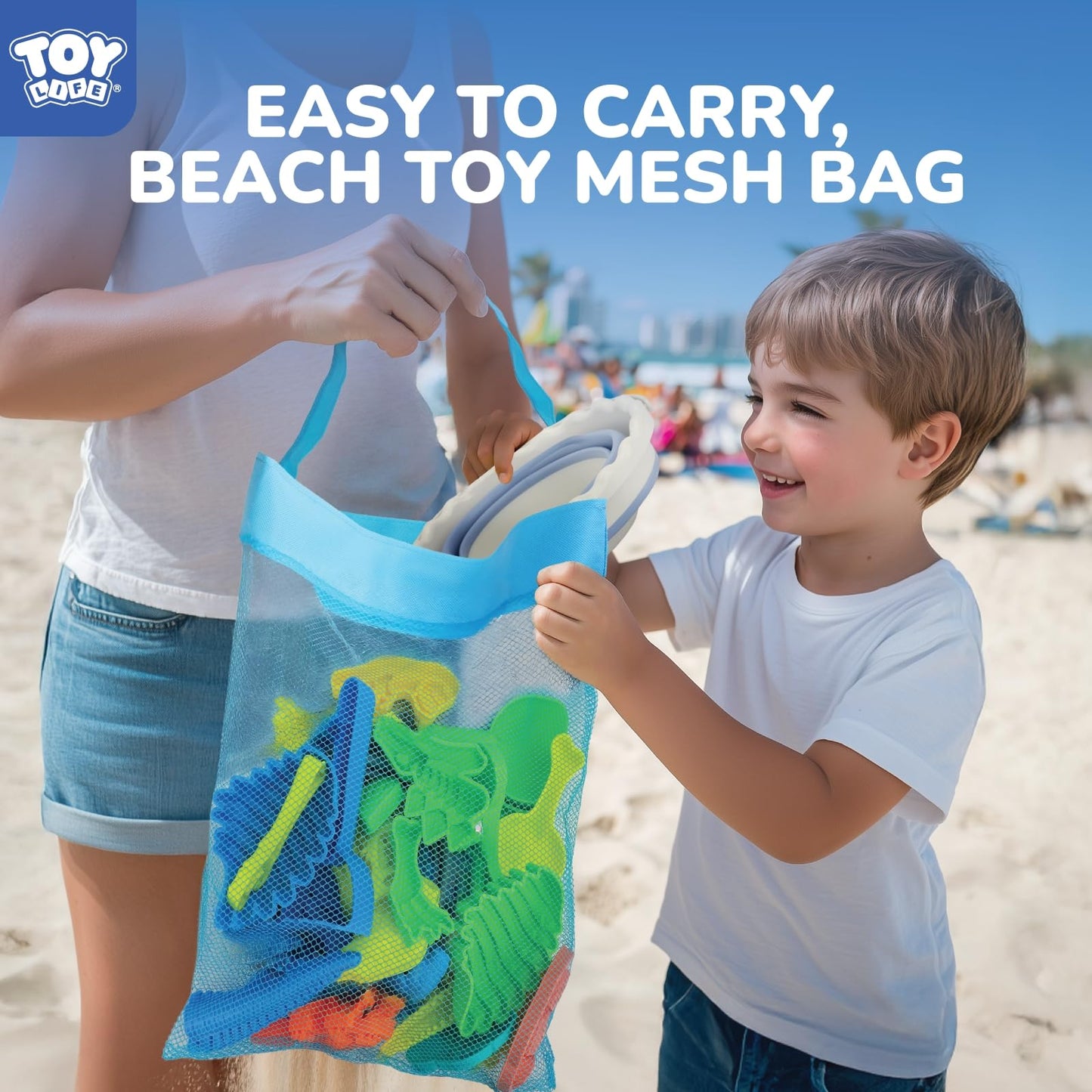 TOY Life 30 Pcs Dinosaur Fossil Beach Toys for Kids 4-8 | Collapsible Sand Kit
