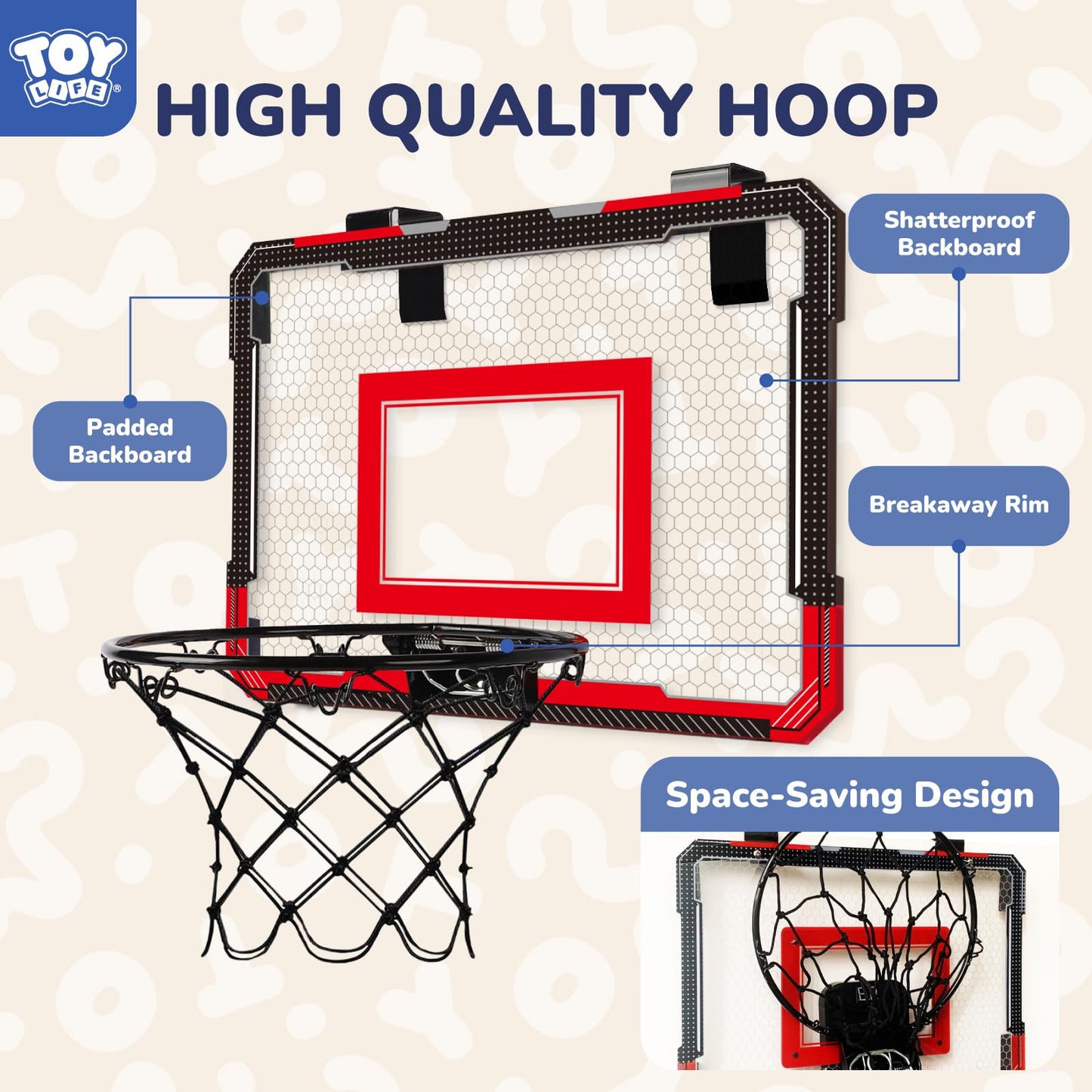 TOY Life Basketball Hoop Over The Door – Indoor Mini Hoop with 4 Balls
