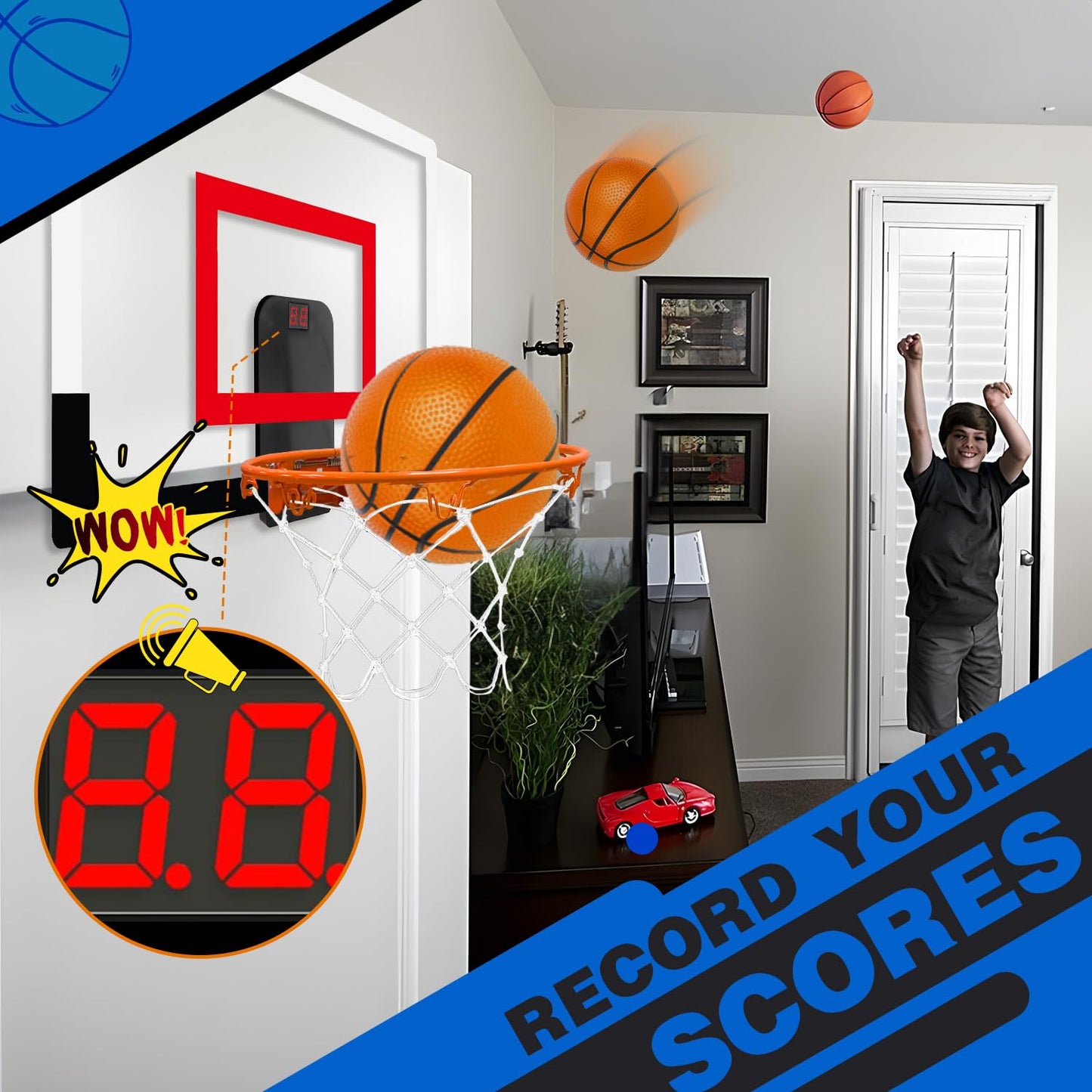 TOY Life Basketball Hoop Indoor with Scoreboard – Door Mount Mini Hoop for Kids