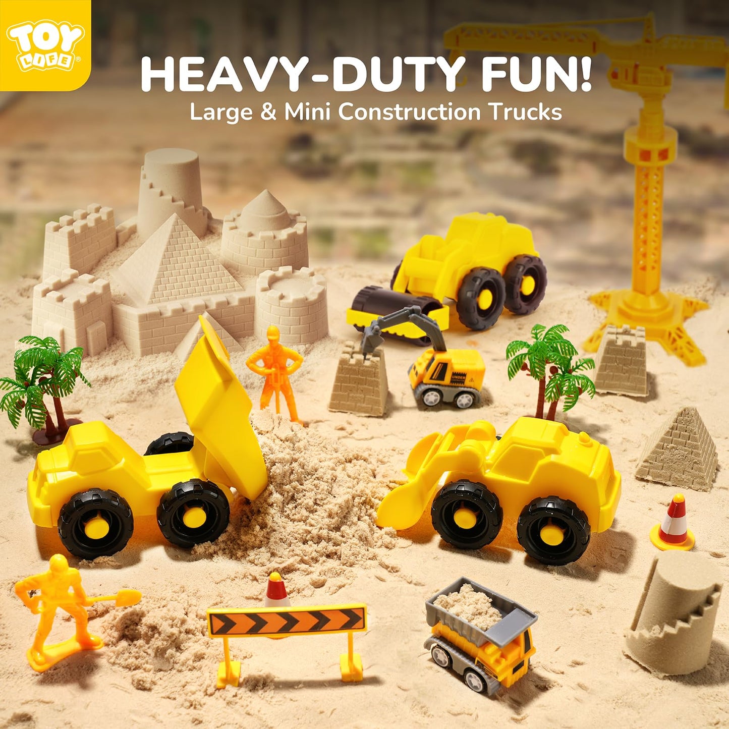 TOY Life 38 Pcs Sand Construction Kit with Foldable Sandbox, 2.2 lbs Magic Sand, Trucks & Castle Molds