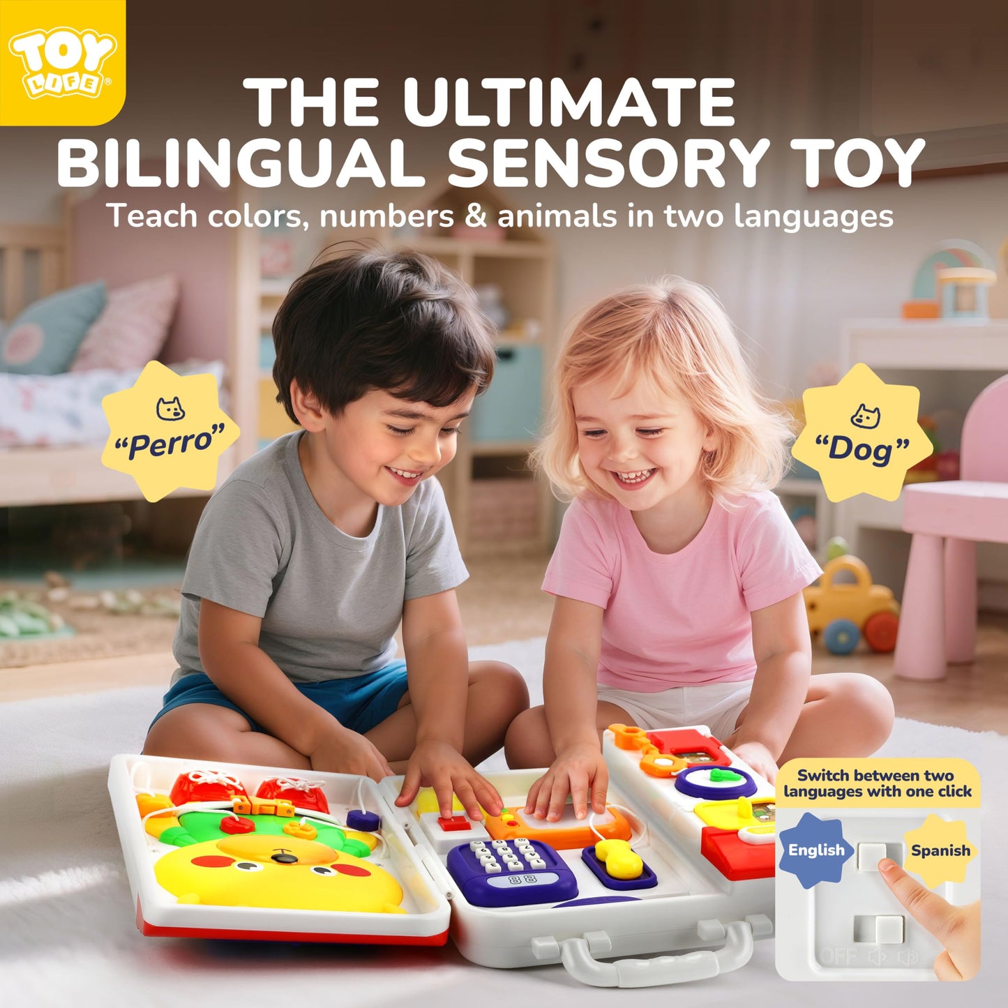 TOY Life Montessori Busy Board - 20-in-1 Musical Toddler Toy for 12-36 Months