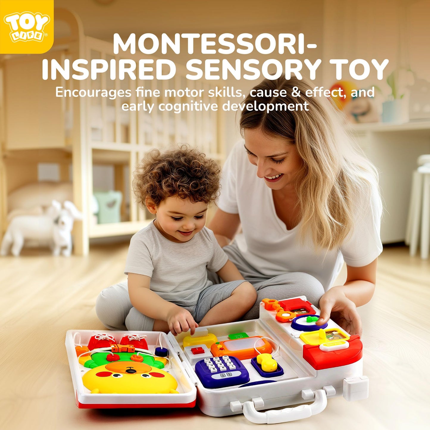 TOY Life Montessori Busy Board - 20-in-1 Musical Toddler Toy for 12-36 Months