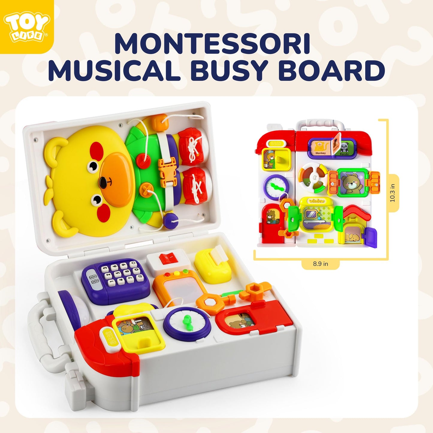 TOY Life Montessori Busy Board - 20-in-1 Musical Toddler Toy for 12-36 Months