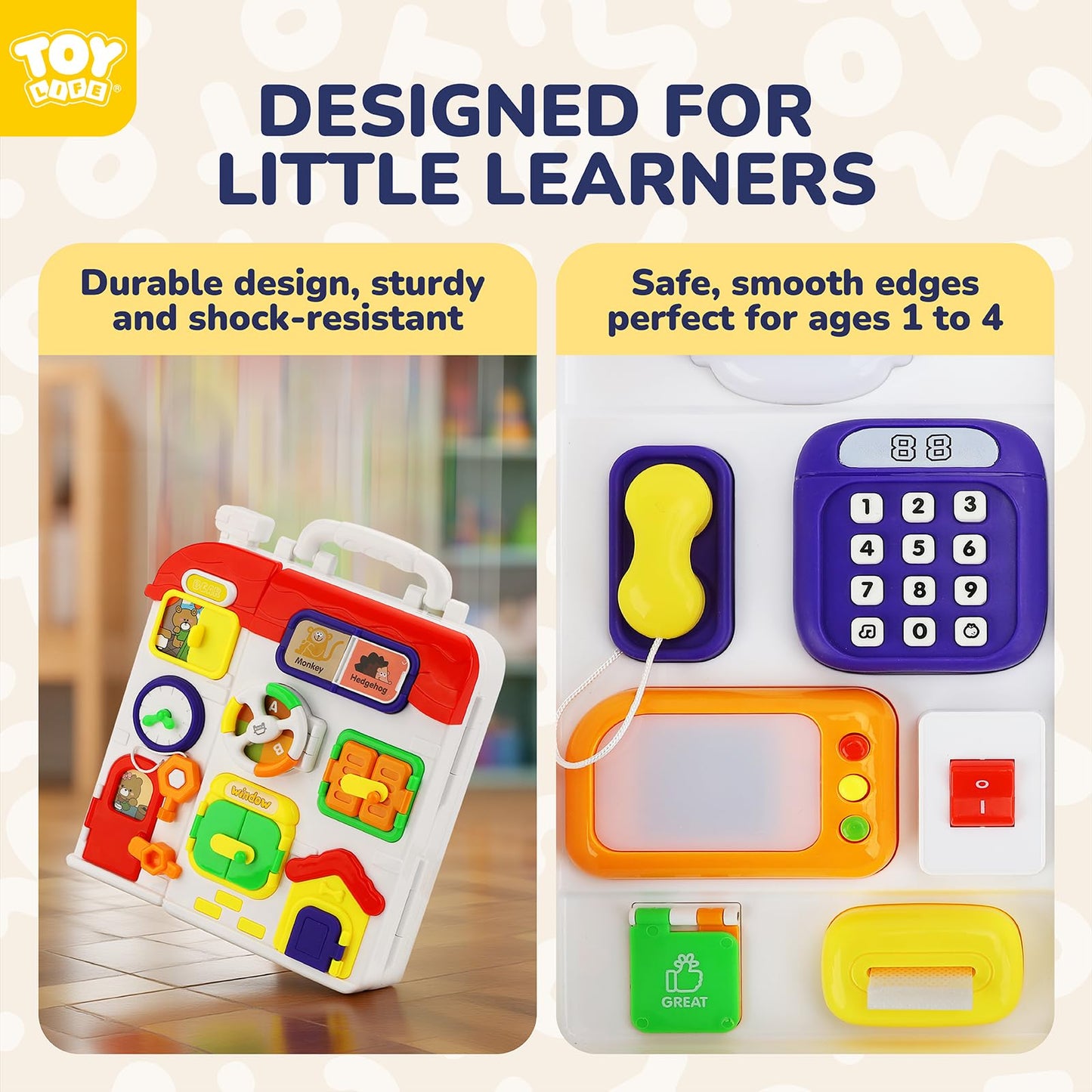 TOY Life Montessori Busy Board - 20-in-1 Musical Toddler Toy for 12-36 Months