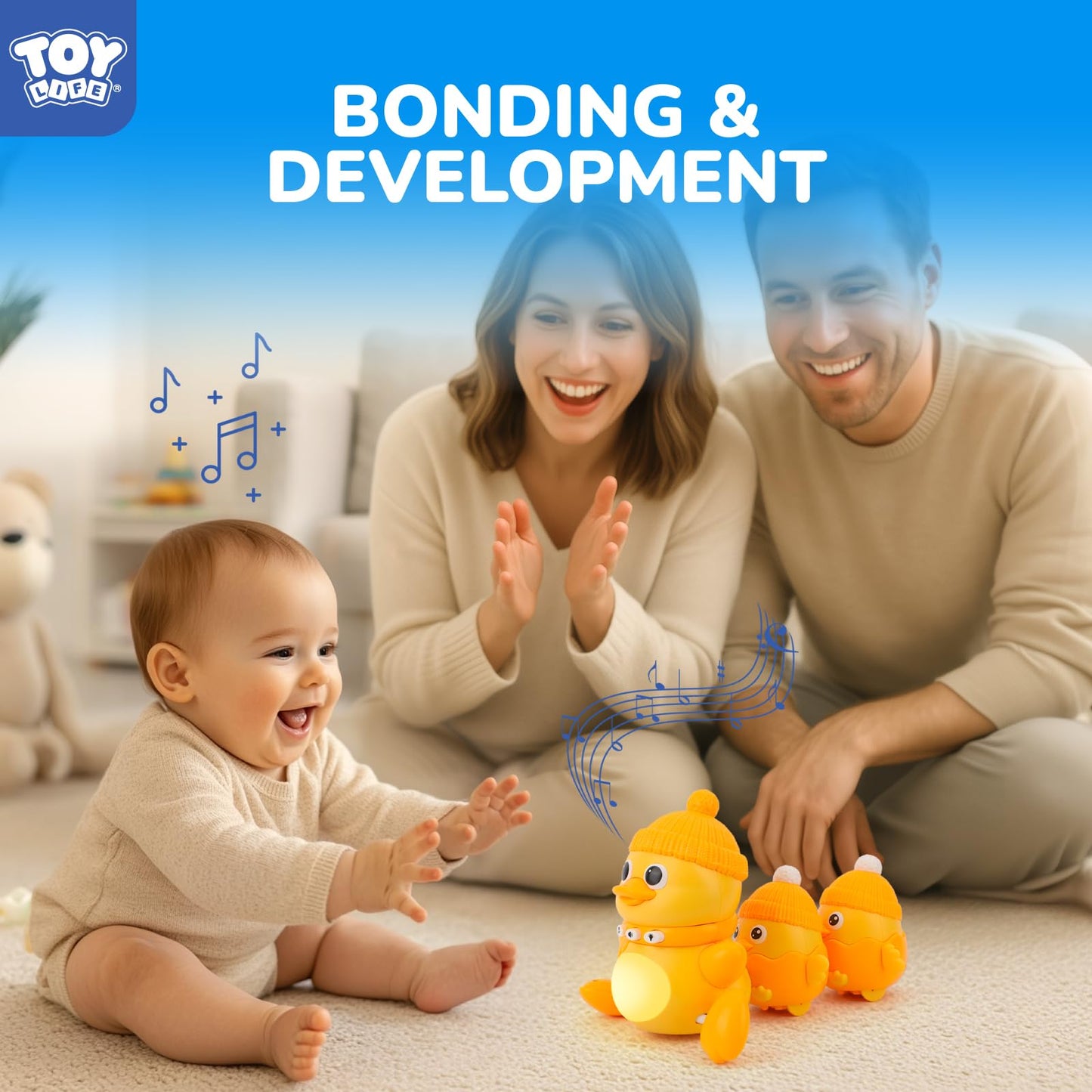 TOY Life Baby Tummy Time Toys — Dancing Duck Set with Mama & Baby Ducks for 1 Year Olds