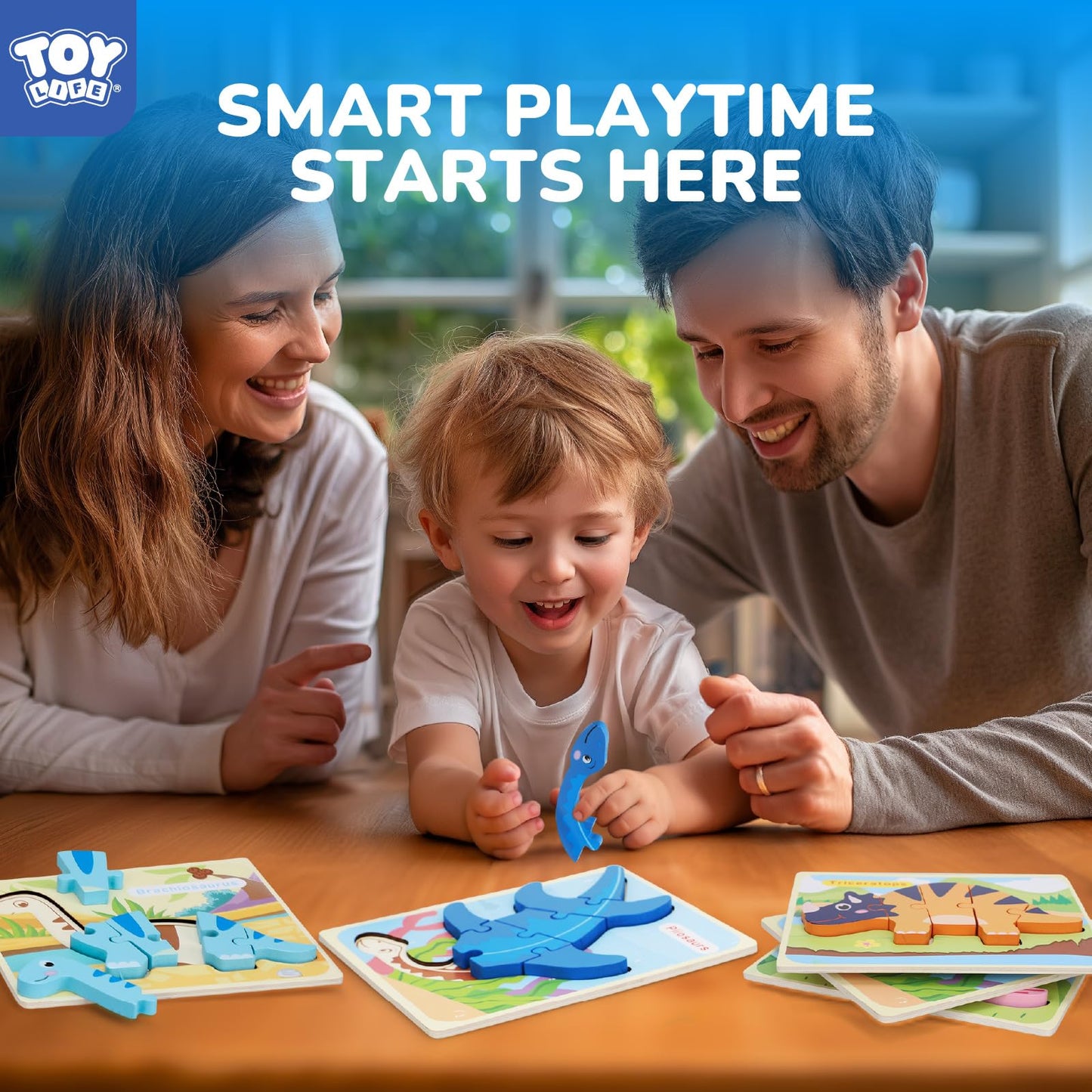 TOY Life 7-Piece Dinosaur Wooden Puzzles for Toddlers | Ages 2-5 | Educational Toys