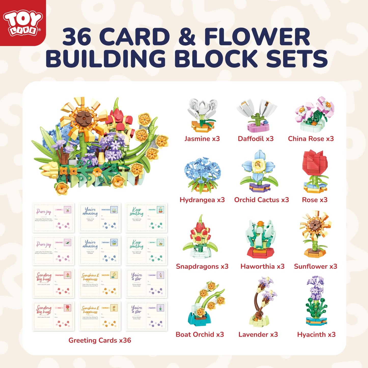 TOY Life 36-Pack Flower Building Blocks for Kids | Party Favors & Classroom Prizes