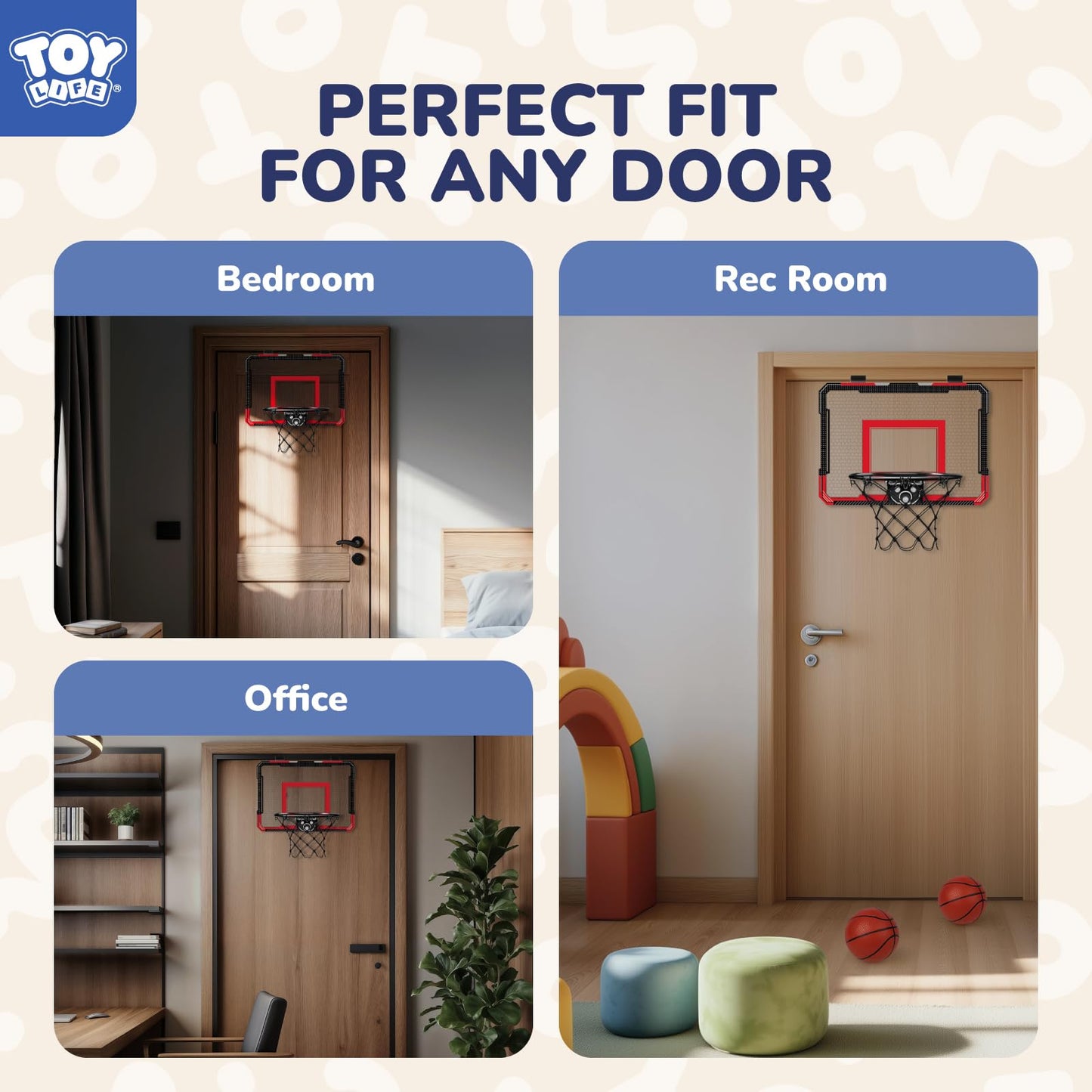 TOY Life Basketball Hoop Over The Door – Indoor Mini Hoop with 4 Balls