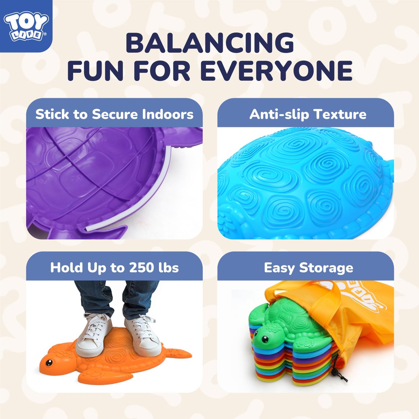 TOY Life 10 Pcs Turtle Balance Stepping Stones for Kids 4-8 – Indoor Outdoor Safari Game with Cards and Spinner