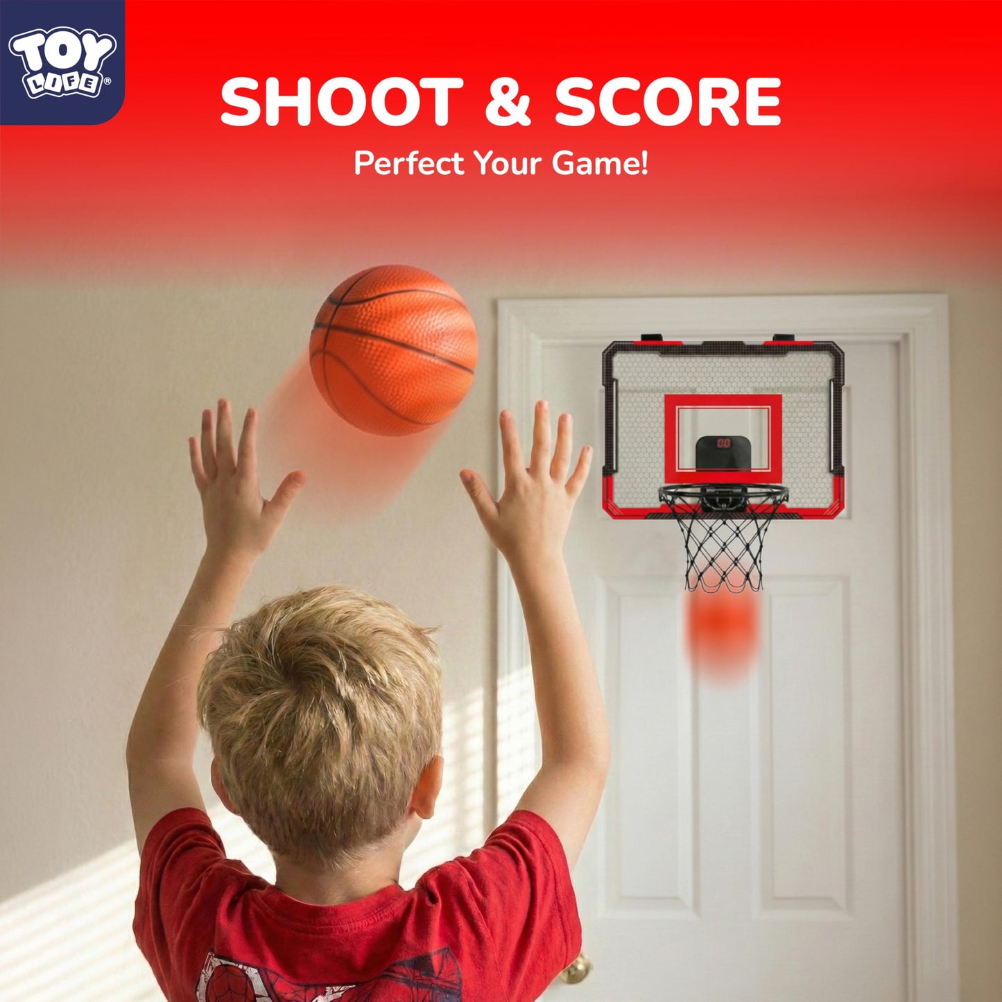 TOY Life Basketball Hoop Over The Door – Indoor Mini Hoop with 4 Balls