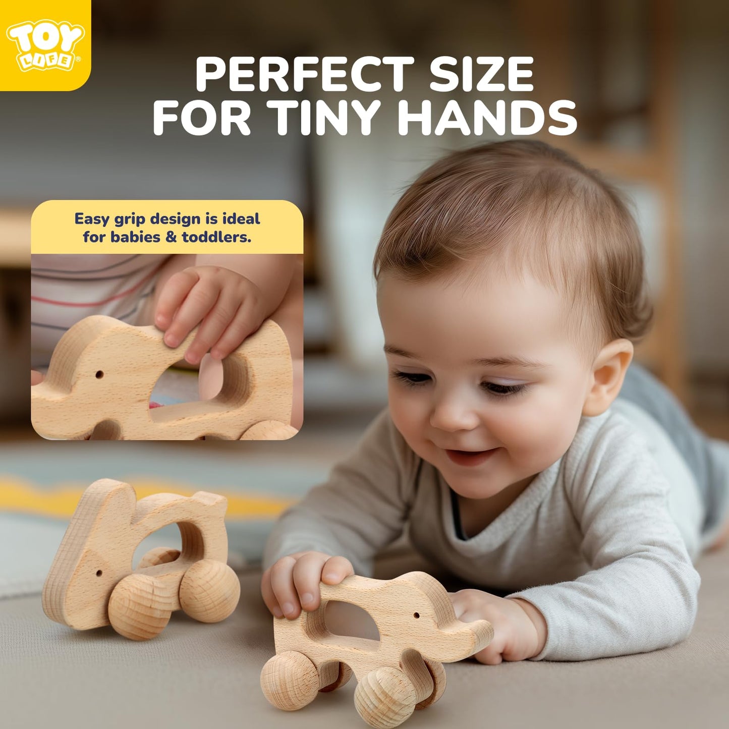TOY Life Wooden Toy Car for Babies — Montessori Toy (6-12 Months), Natural Wood