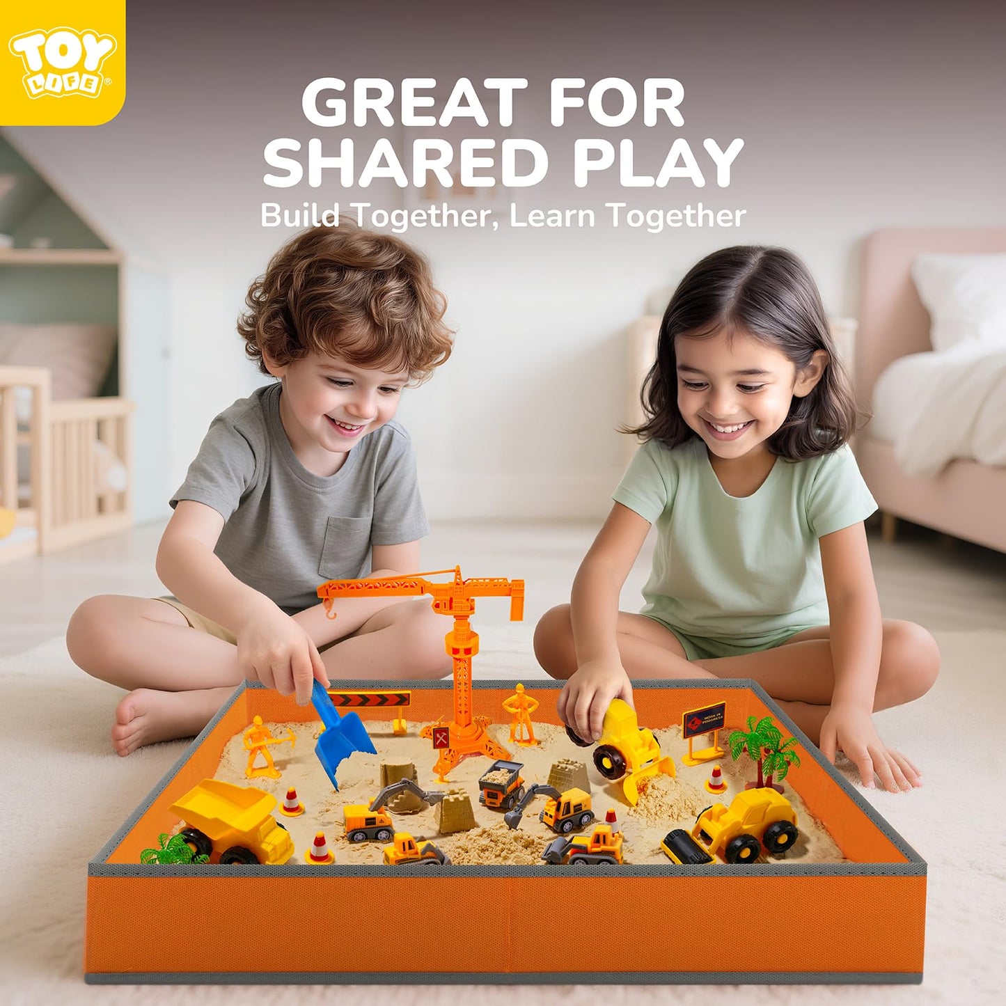 TOY Life 38 Pcs Sand Construction Kit with Foldable Sandbox, 2.2 lbs Magic Sand, Trucks & Castle Molds