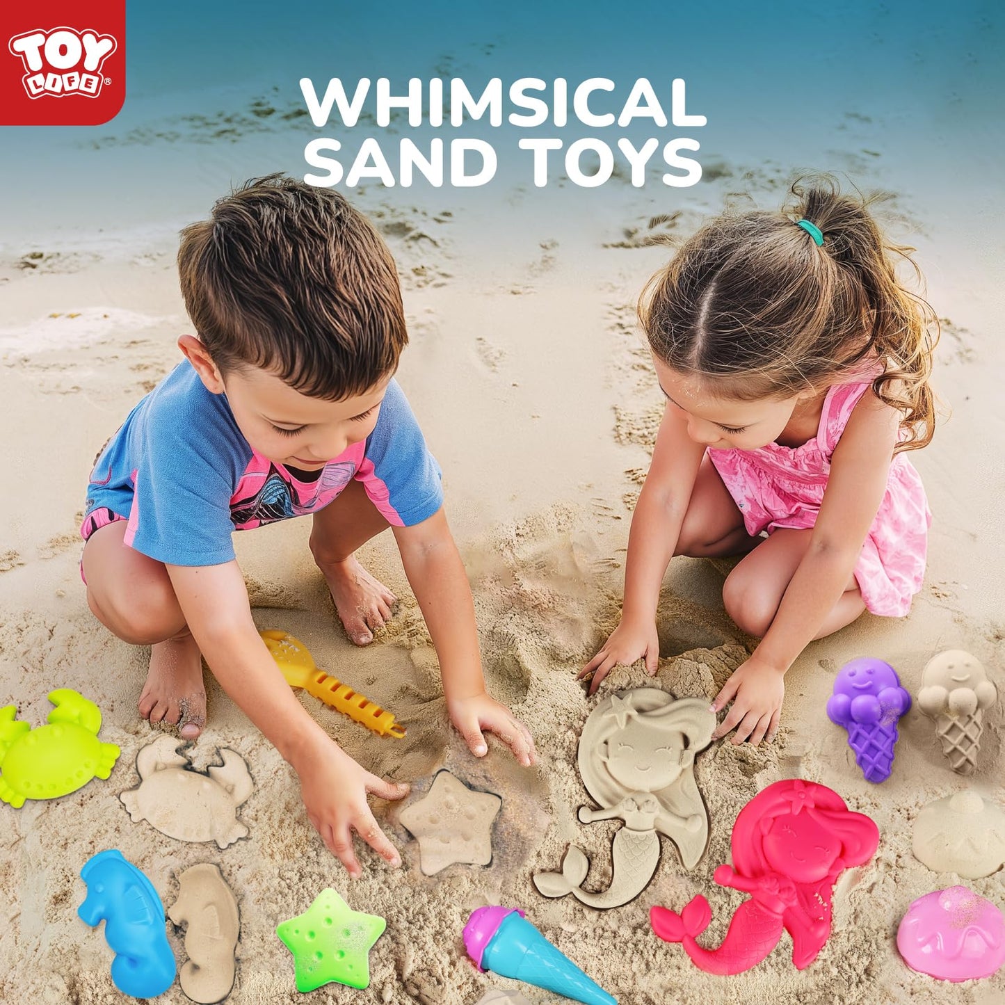 TOY Life 41 Pcs Beach Toy Set – Collapsible Buckets, Sand Molds & Shovels for Kids 4-8
