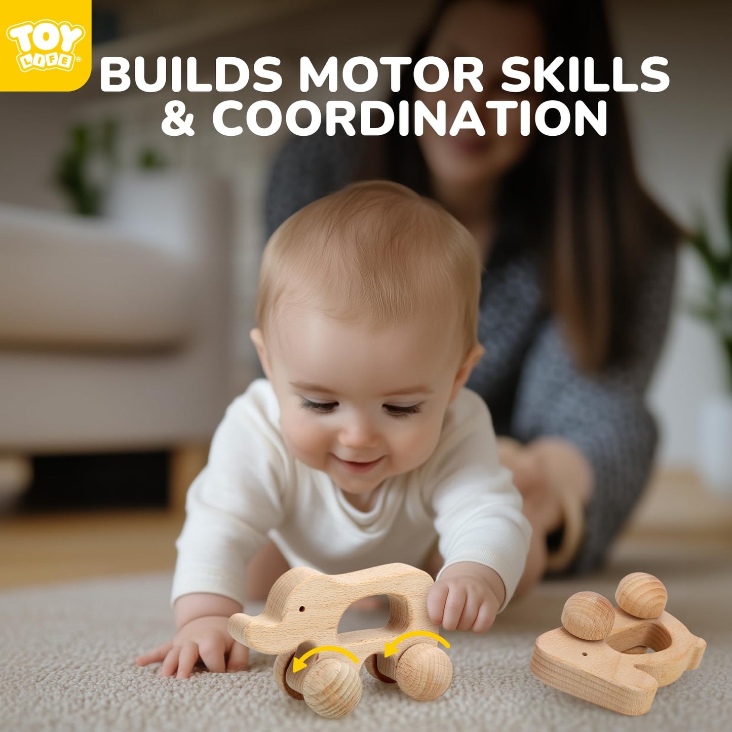 TOY Life Wooden Toy Car for Babies — Montessori Toy (6-12 Months), Natural Wood