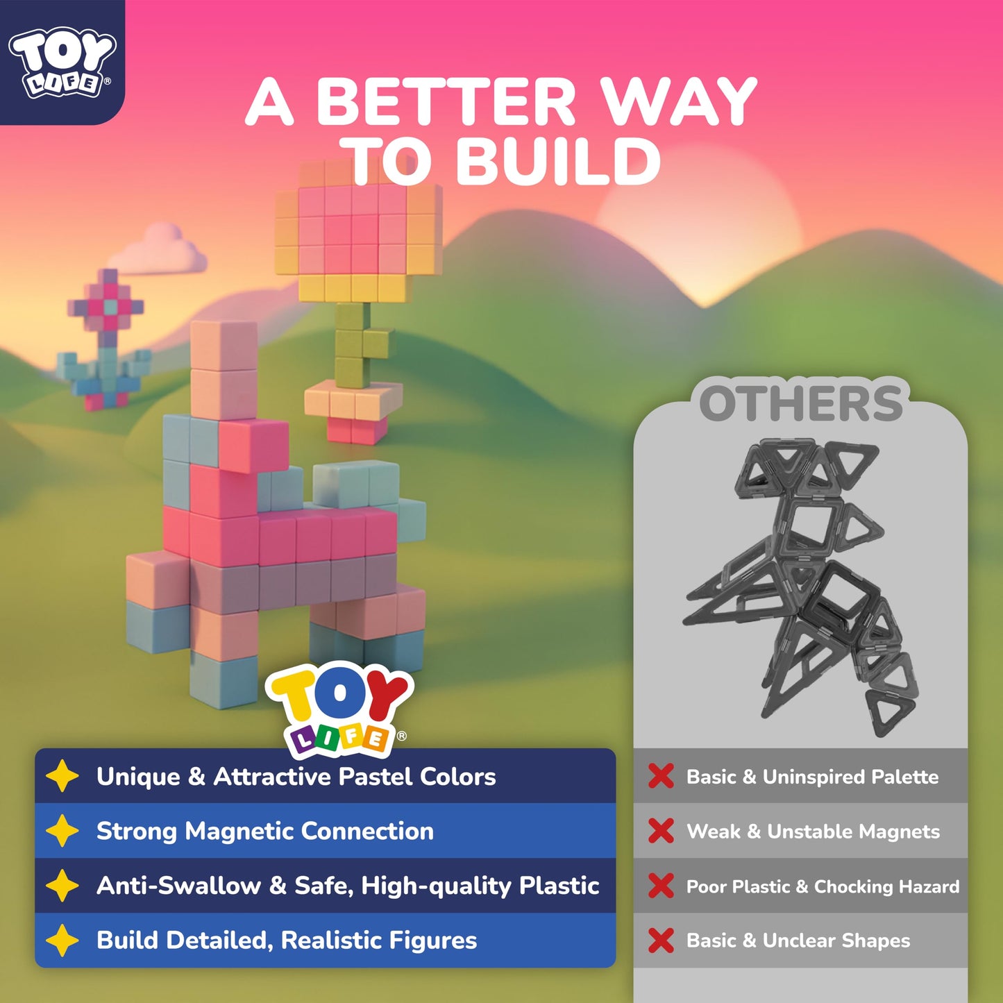TOY Life 104 Pcs Magnetic Blocks for Kids 3-8 | Educational Building Toys
