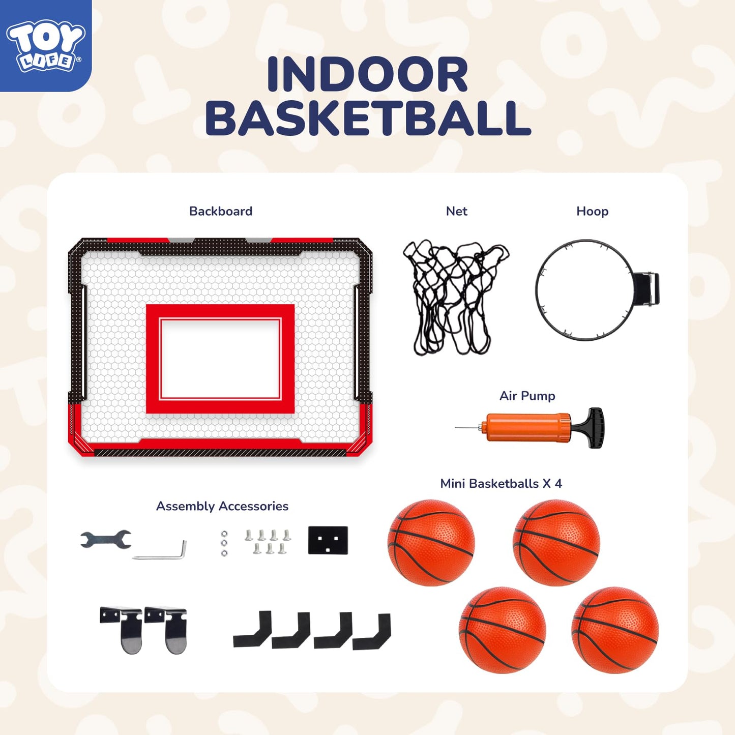 TOY Life Basketball Hoop Over The Door – Indoor Mini Hoop with 4 Balls