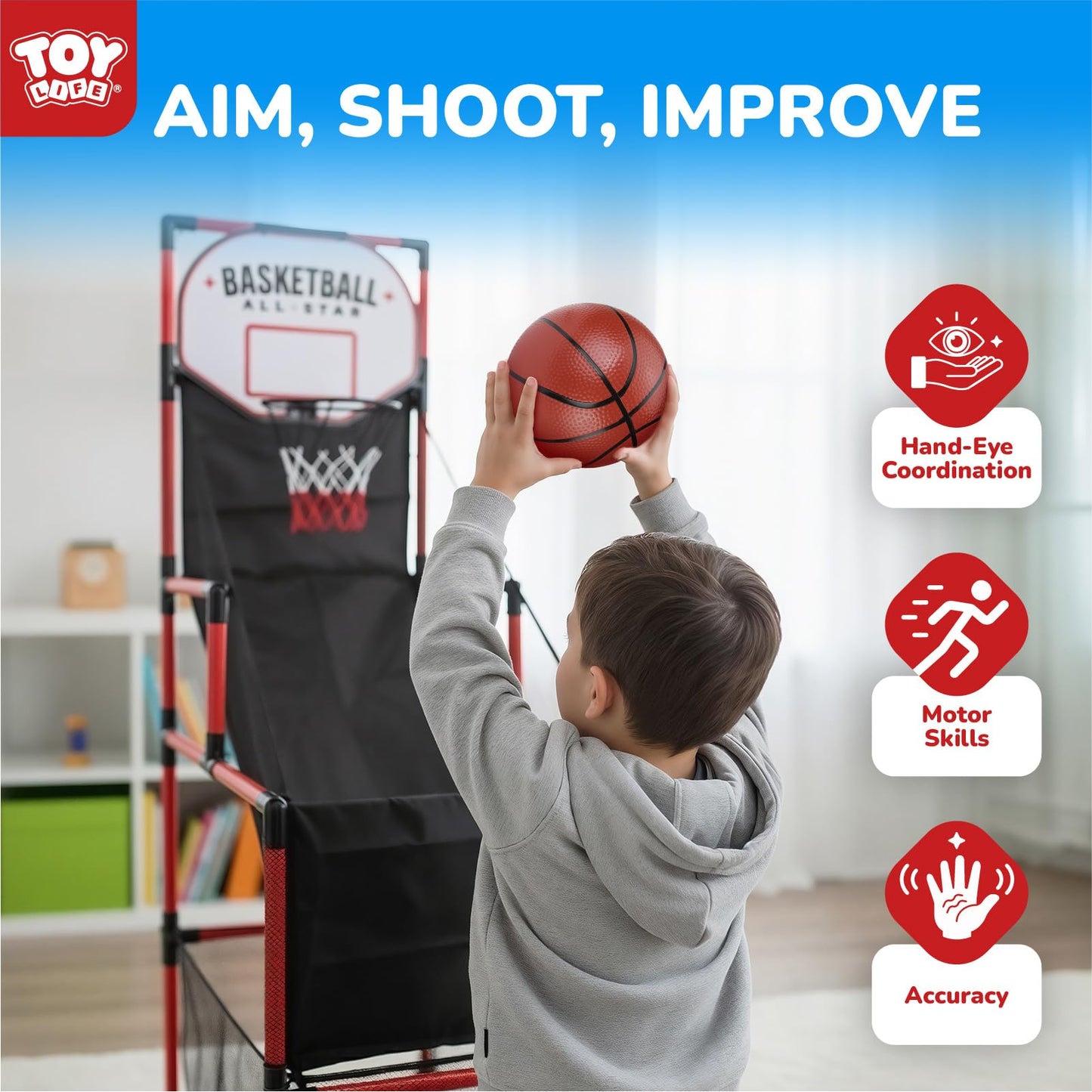 TOY Life Basketball Arcade Game Indoor for Kids — Portable Hoop Set with Adjustable Height