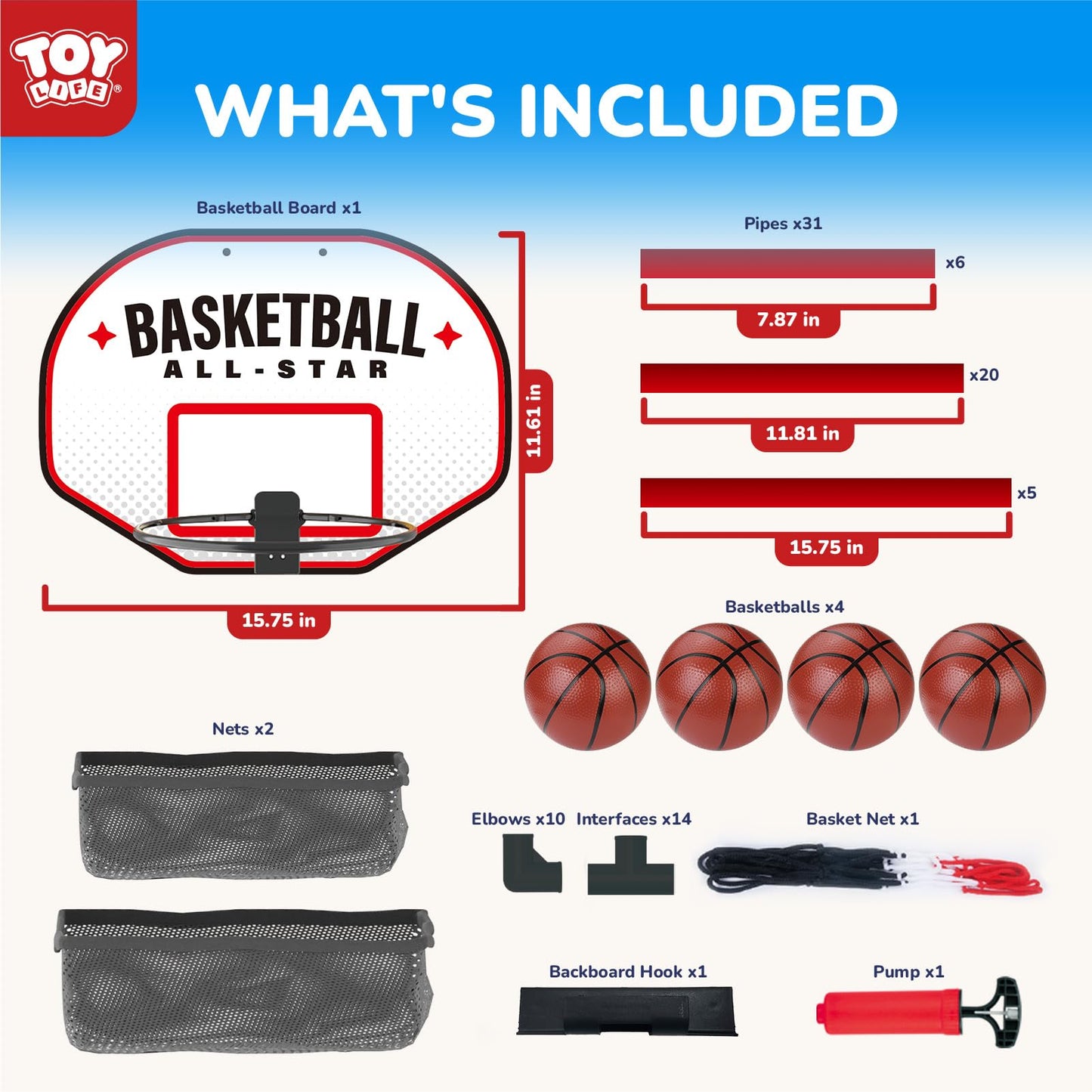 TOY Life Basketball Arcade Game Indoor for Kids — Portable Hoop Set with Adjustable Height