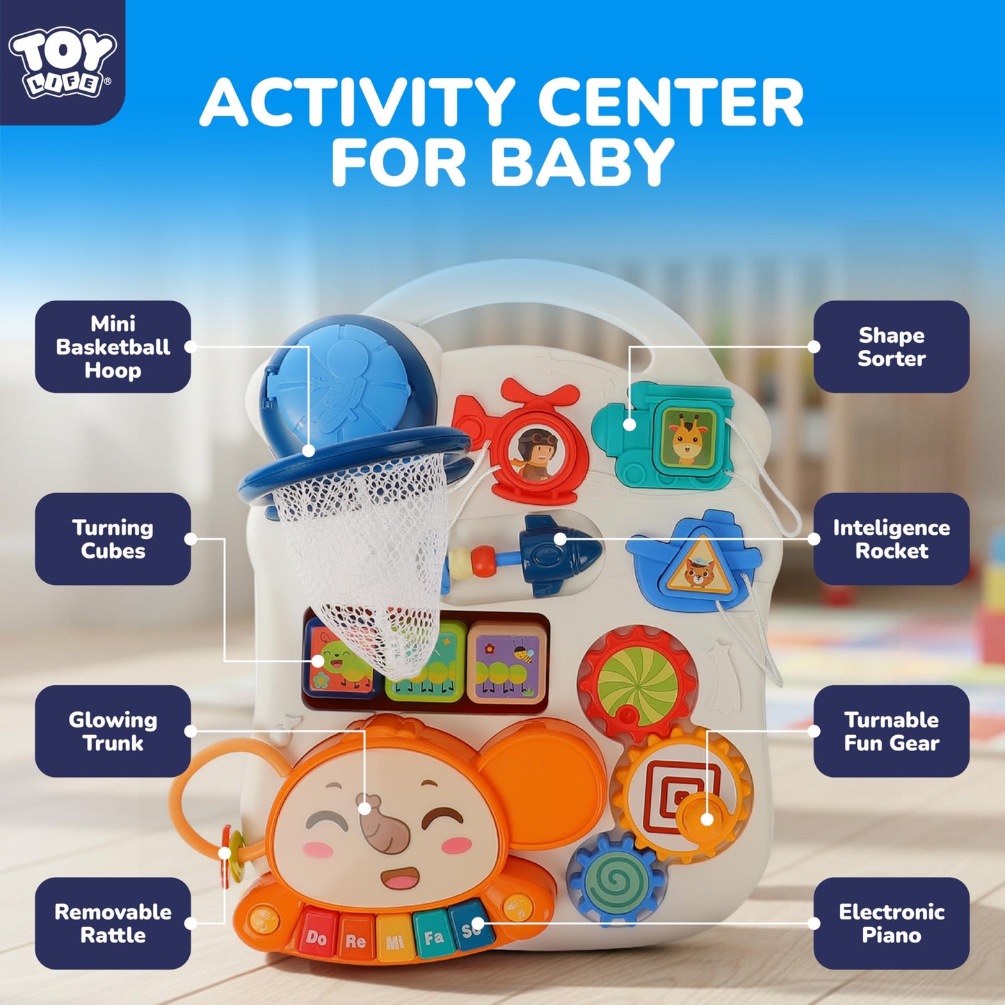 TOY Life 3-in-1 Baby Push Walker & Activity Center | Sit-to-Stand Toy for Babies 6-12 Months