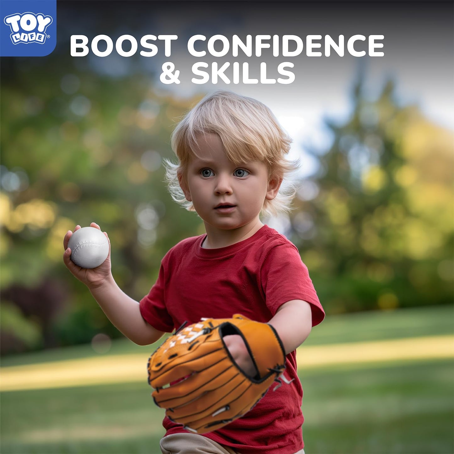 TOY Life Tball Set for Kids 3-12 — Bat, Tee, Glove, 6 Balls, Outdoor Tee Ball Toy
