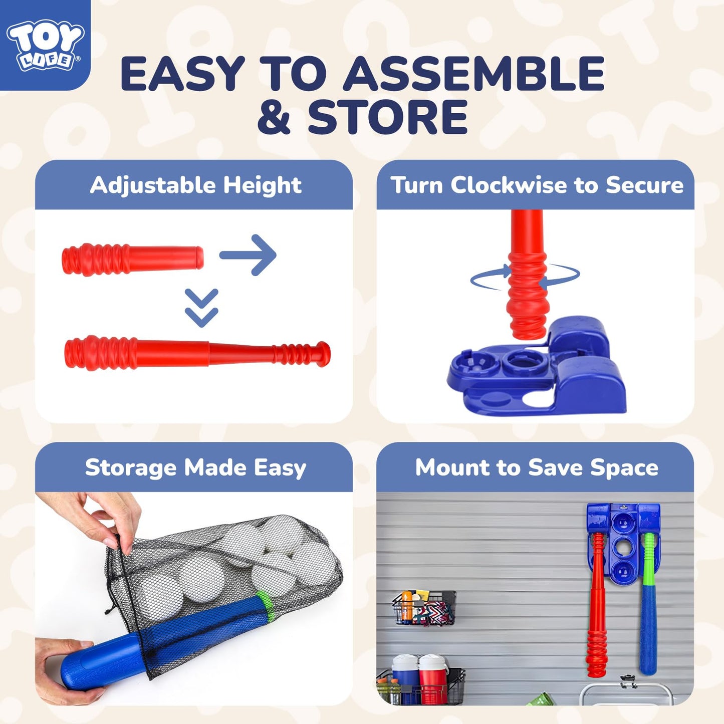 TOY Life Tball Set for Kids 3-12 — Bat, Tee, Glove, 6 Balls, Outdoor Tee Ball Toy