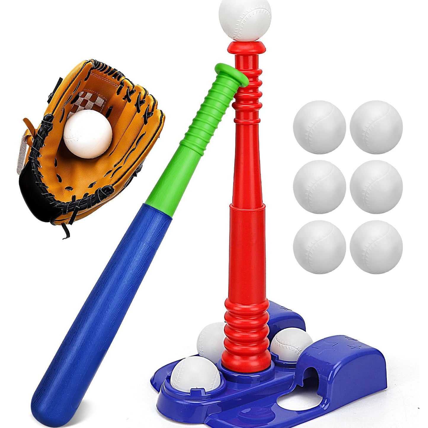 TOY Life Tball Set for Kids 3-12 — Bat, Tee, Glove, 6 Balls, Outdoor Tee Ball Toy