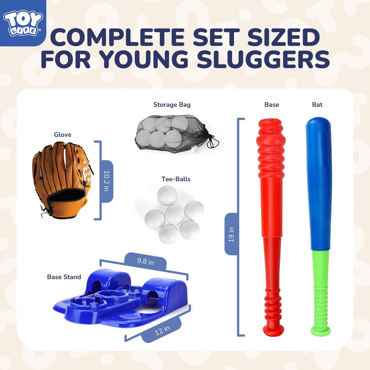 TOY Life Tball Set for Kids 3-12 — Bat, Tee, Glove, 6 Balls, Outdoor Tee Ball Toy
