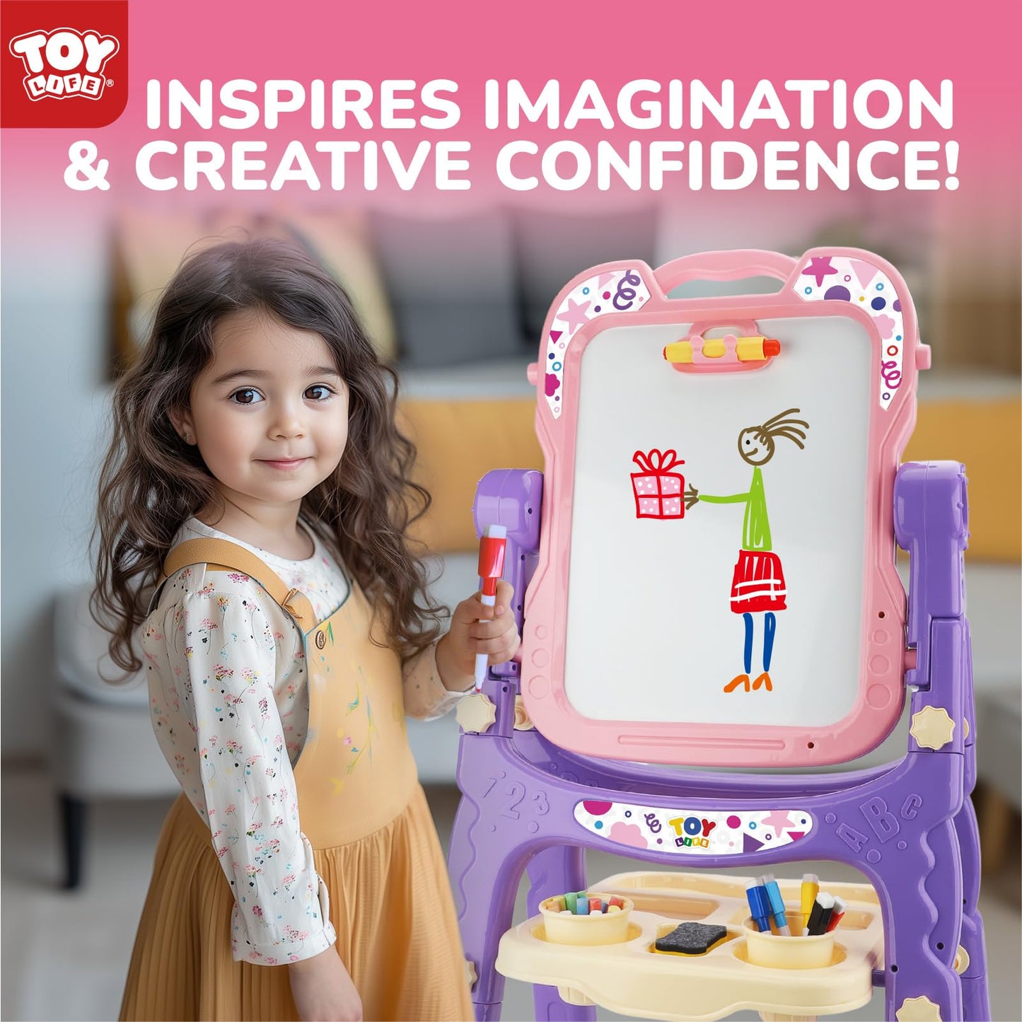 TOY Life Toddler Easel Pink - Double-Sided Magnetic Chalkboard & Dry-Erase Board