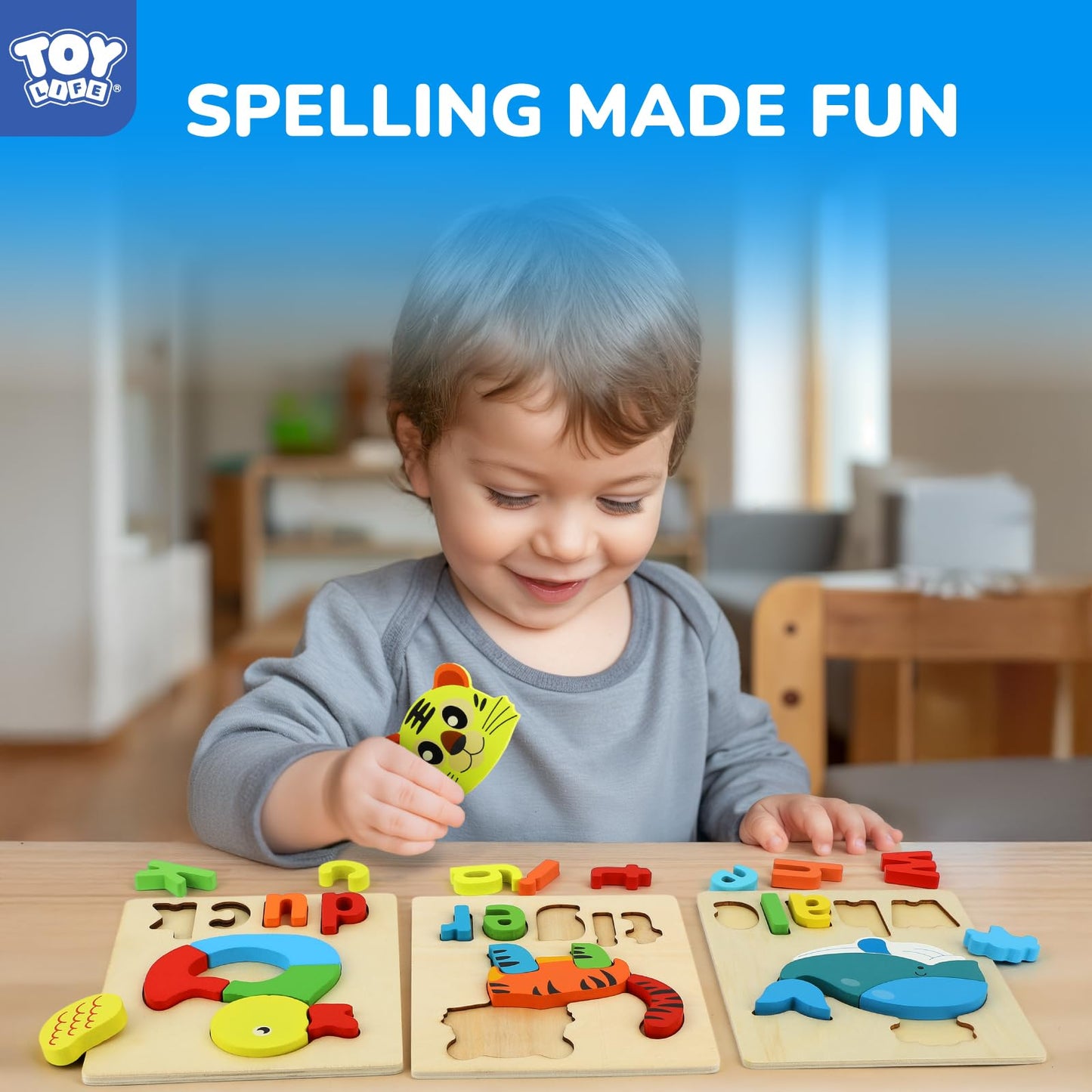 TOY Life Toddler Puzzles — 6 Animal Alphabet Wooden Jigsaw for Ages 1–5