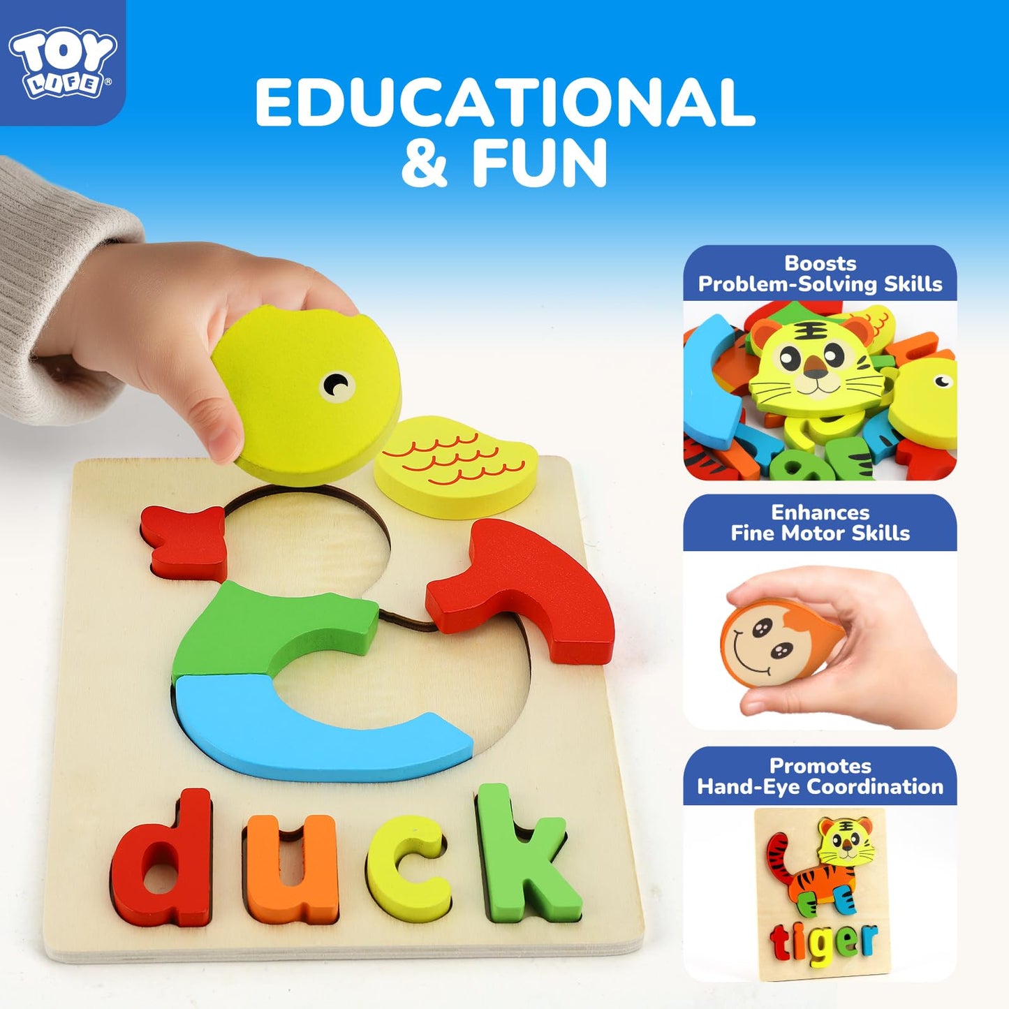 TOY Life Toddler Puzzles — 6 Animal Alphabet Wooden Jigsaw for Ages 1–5